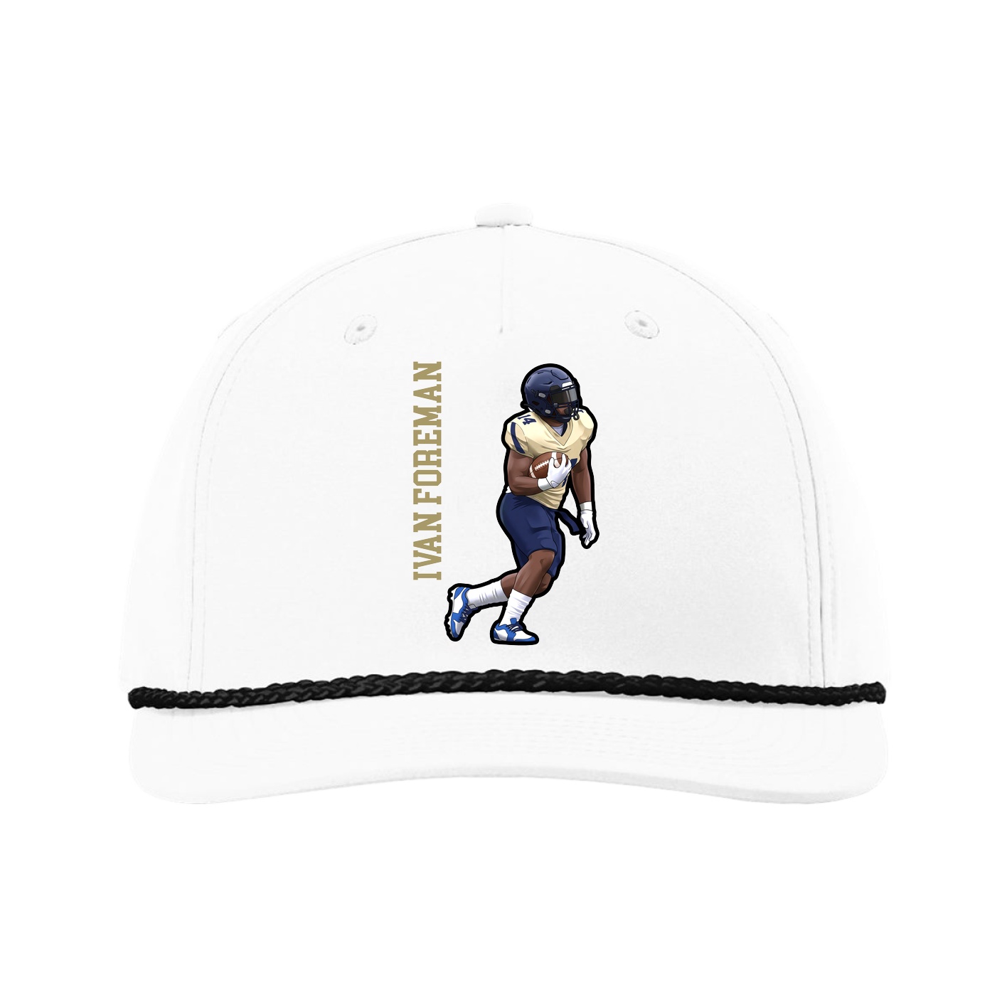 Five-Panel Classic Rope Cap — Name Vertical in White