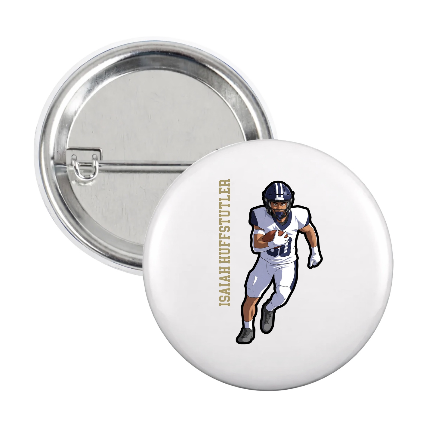 Game Day Button — Name Vertical in White