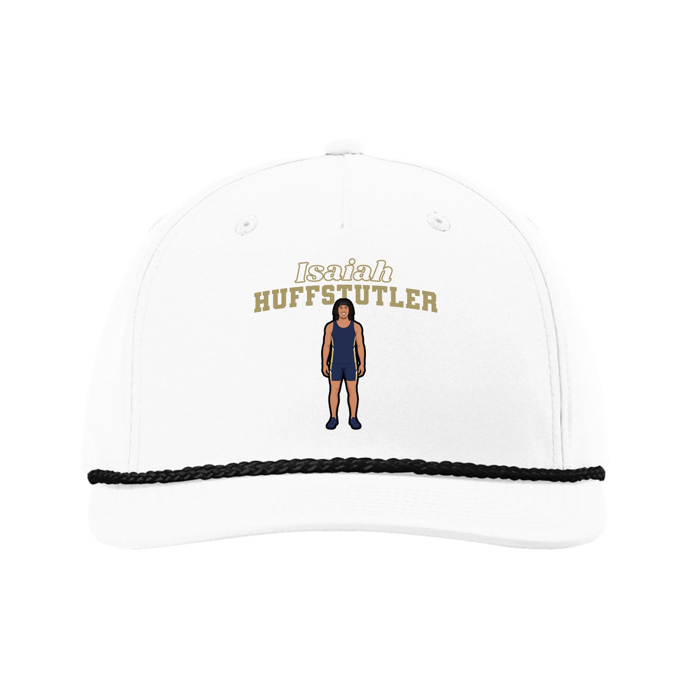 Five-Panel Classic Rope Cap — Name Arch in White