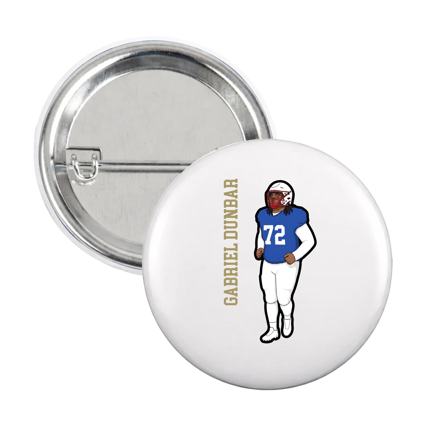 Game Day Button — Name Vertical in White