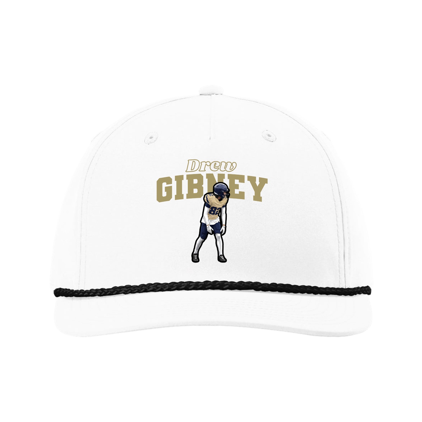 Five-Panel Classic Rope Cap — Name Arch in White