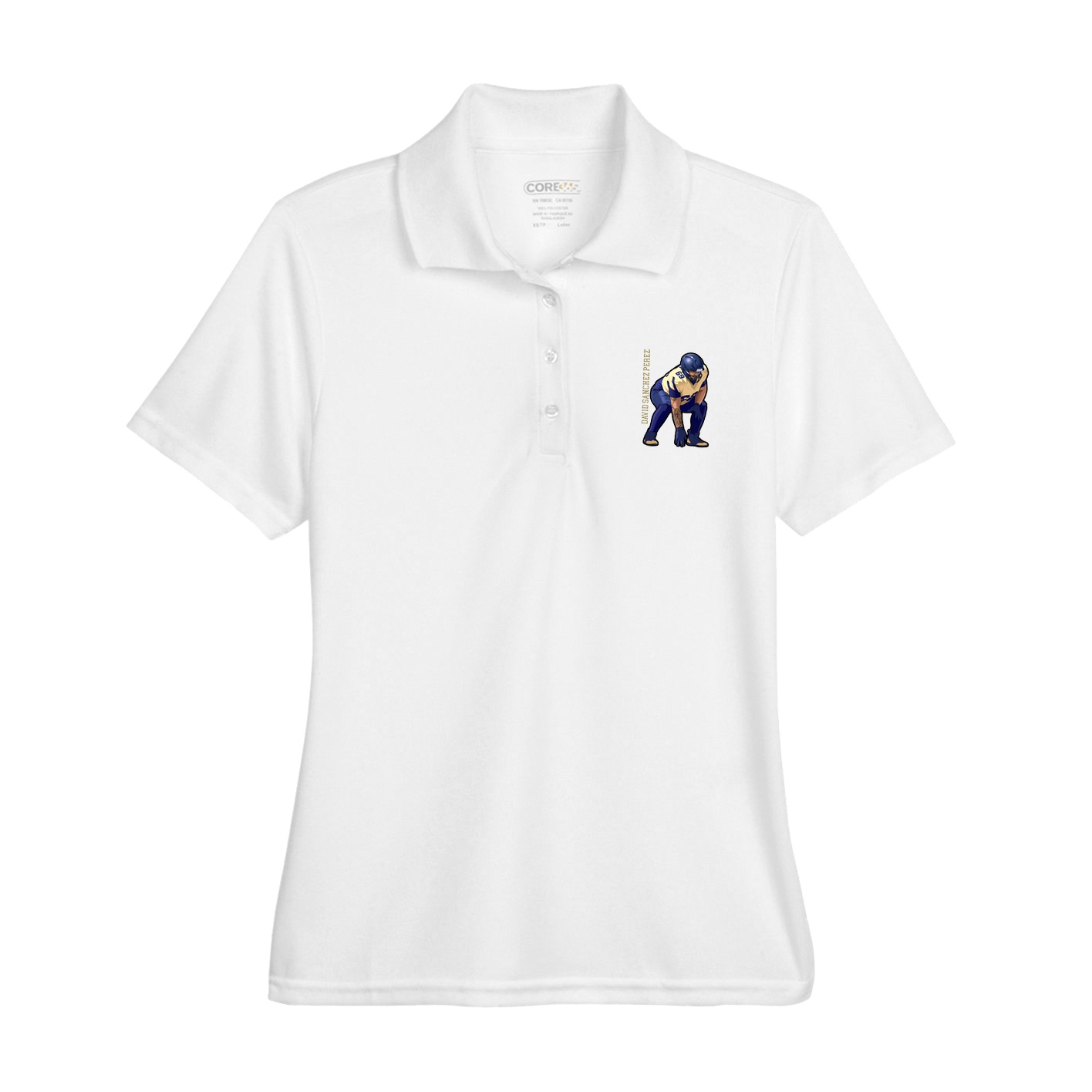 Womens Performance Polo — Name Vertical in White