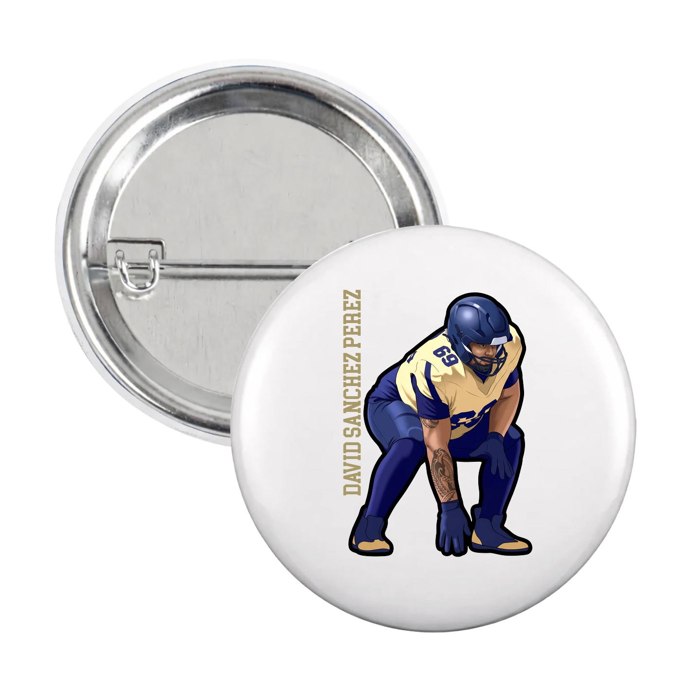 Game Day Button — Name Vertical in White