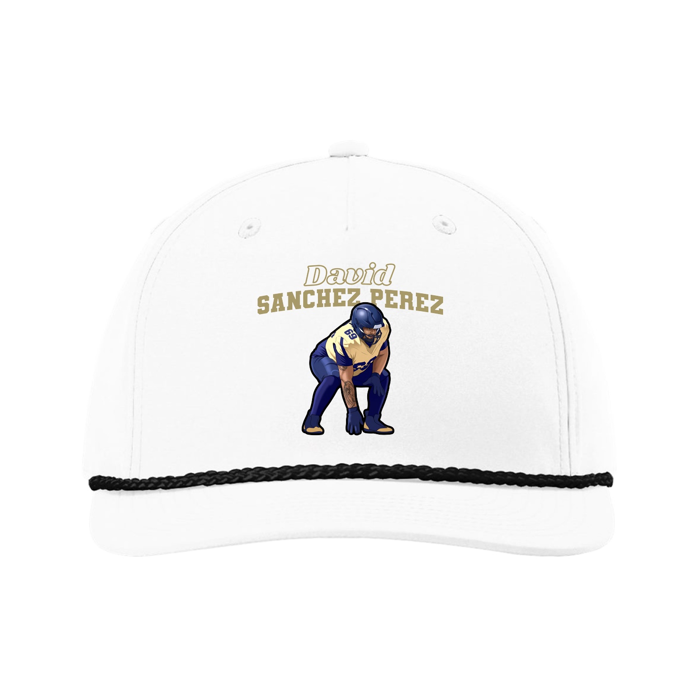Five-Panel Classic Rope Cap — Name Arch in White