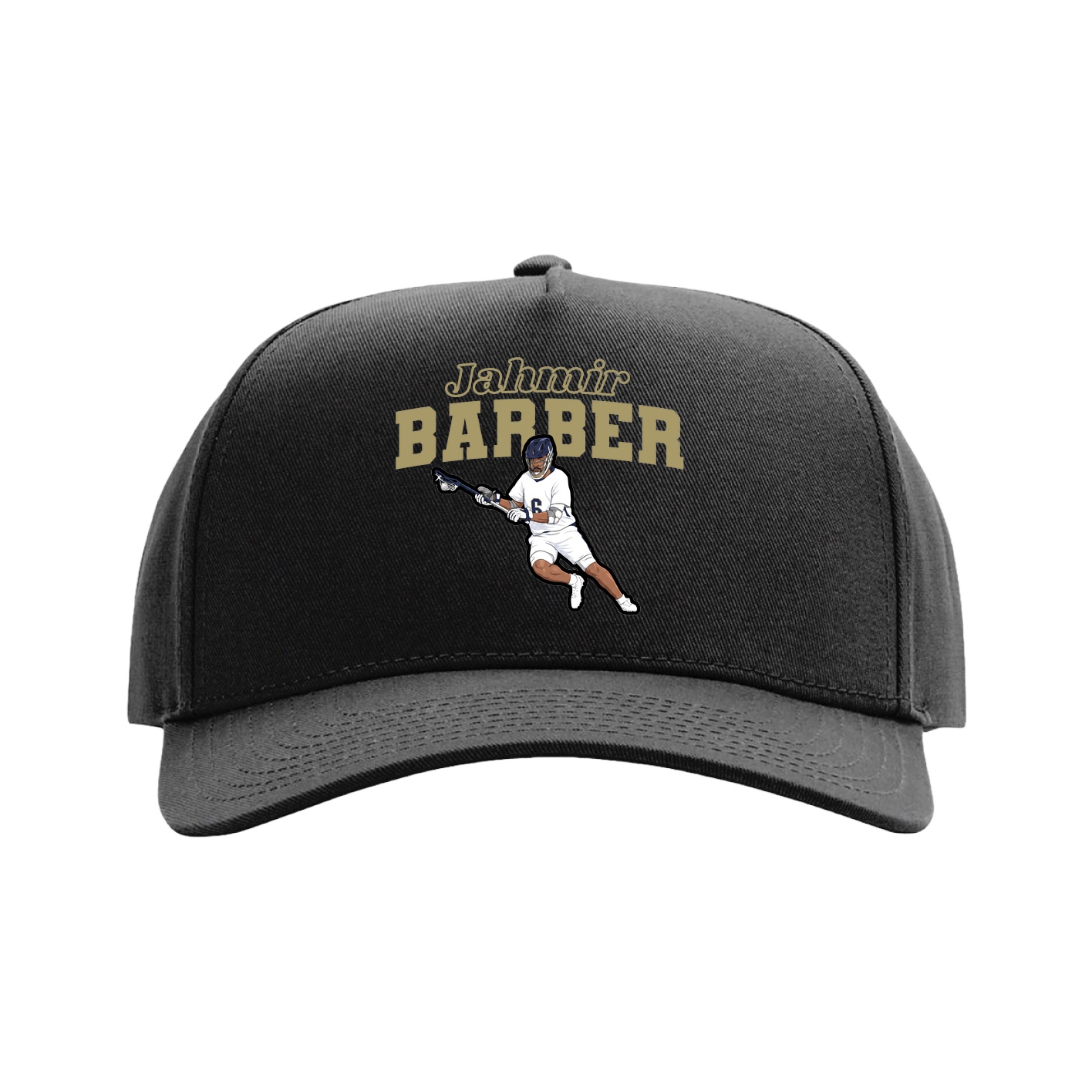 Full Fabric Five-Panel Champ Cap — Name Arch in Black
