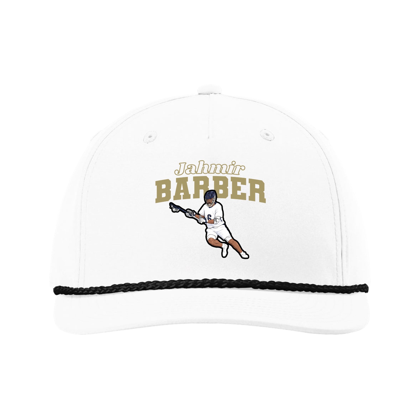 Five-Panel Classic Rope Cap — Name Arch in White
