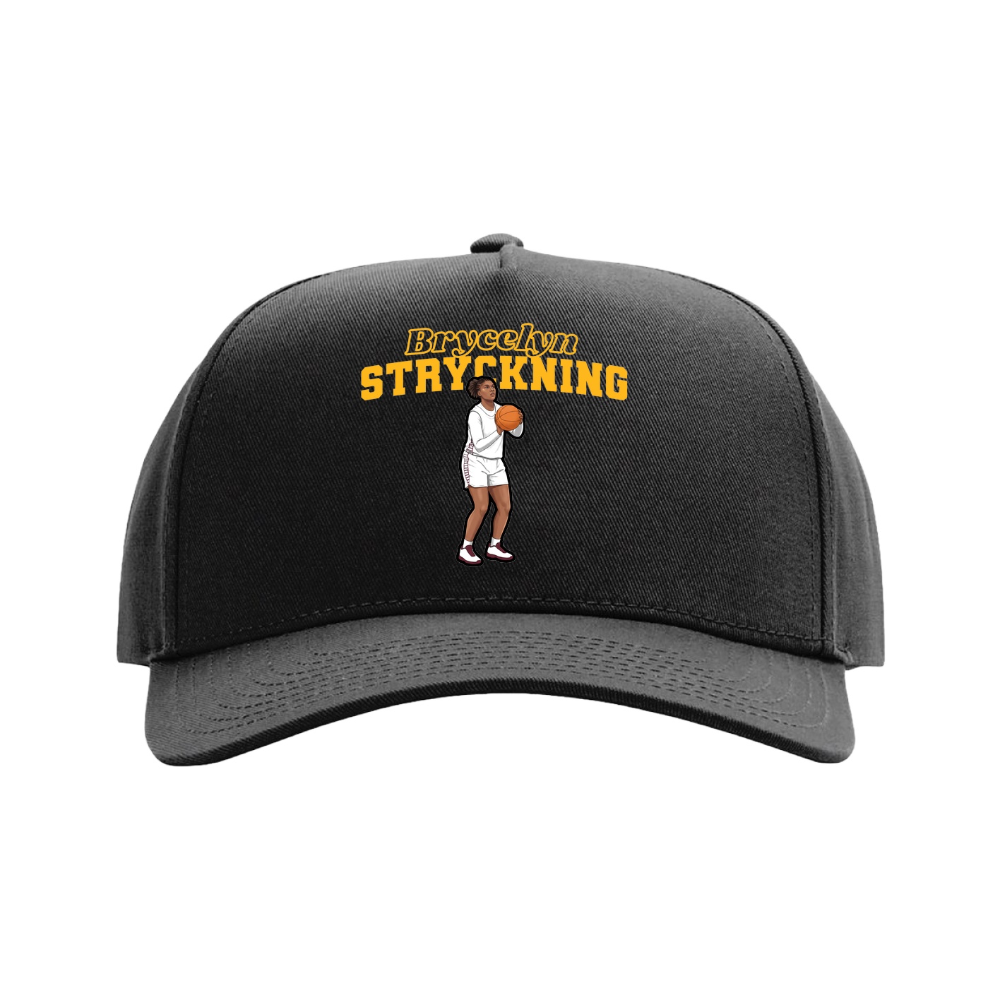 Full Fabric Five-Panel Champ Cap — Name Arch in Black