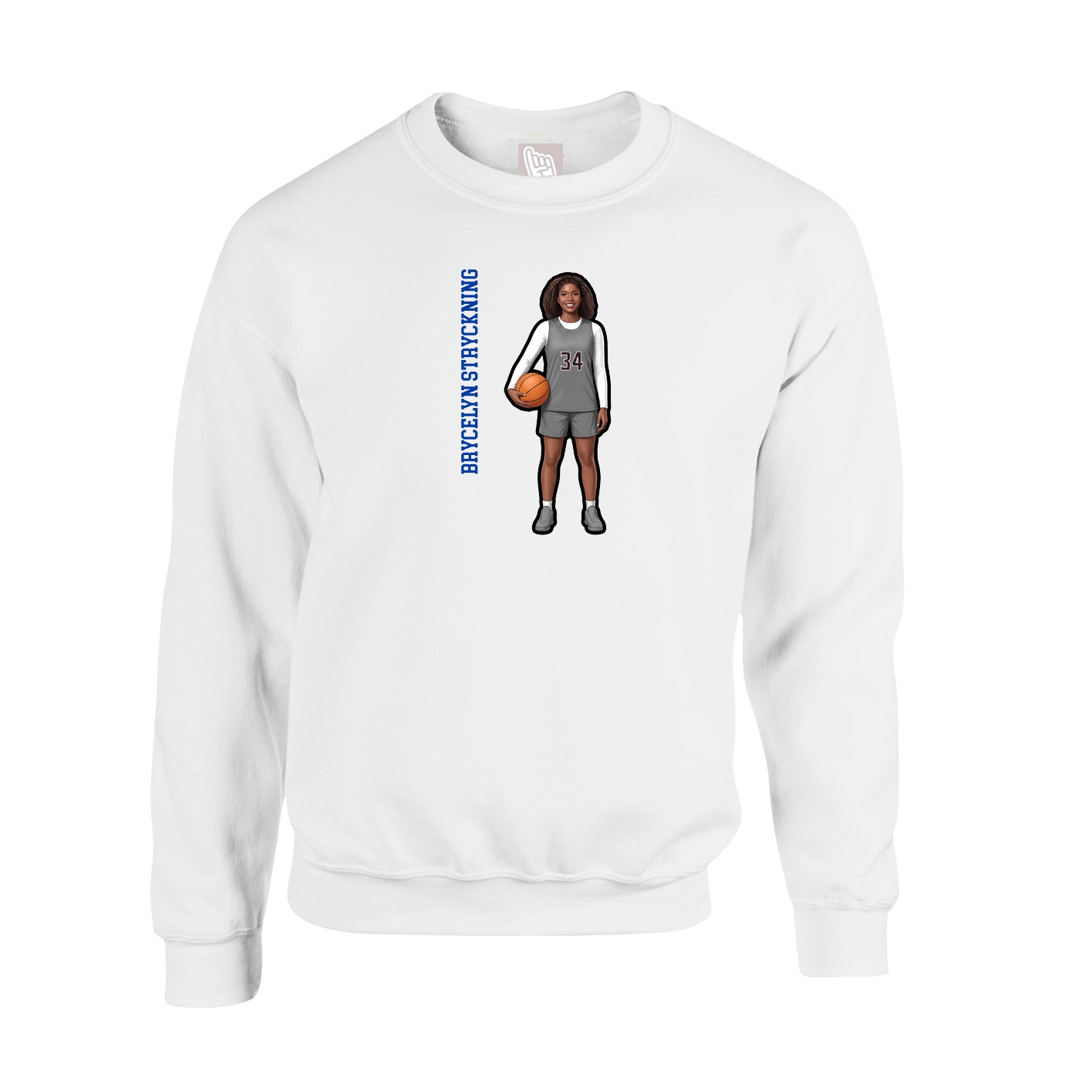 Fleece Crew — Name Vertical in White