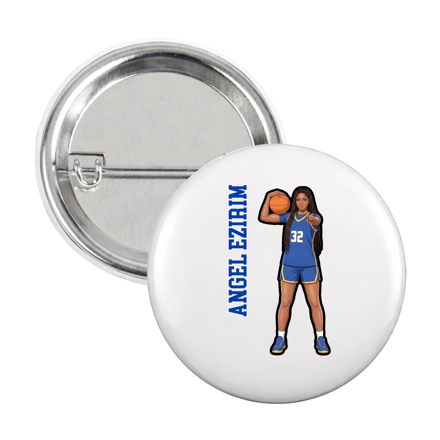 Game Day Button — Name Vertical in White