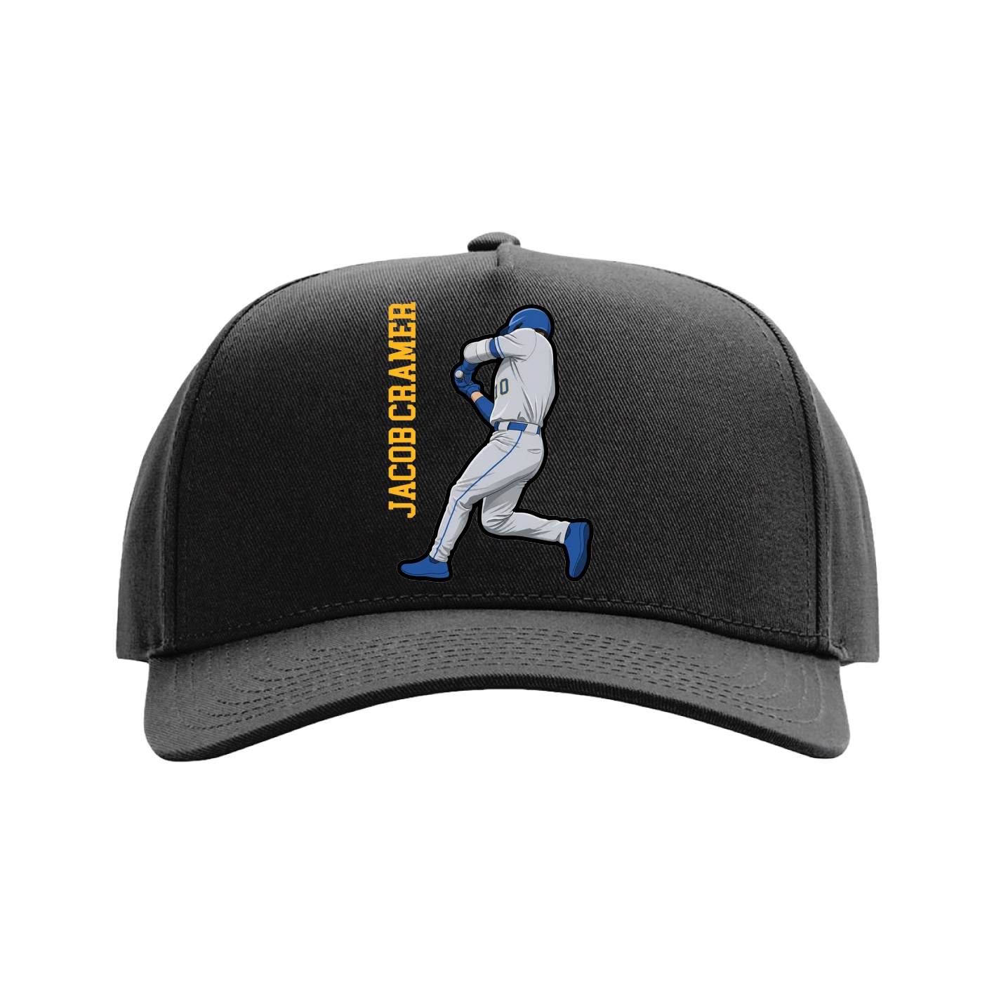 Full Fabric Five-Panel Champ Cap — Name Vertical in Black