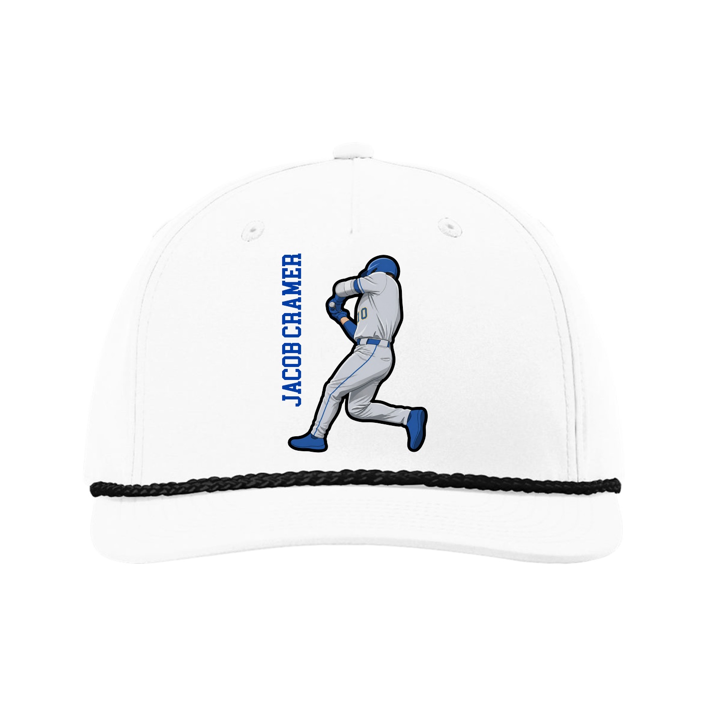 Five-Panel Classic Rope Cap — Name Vertical in White
