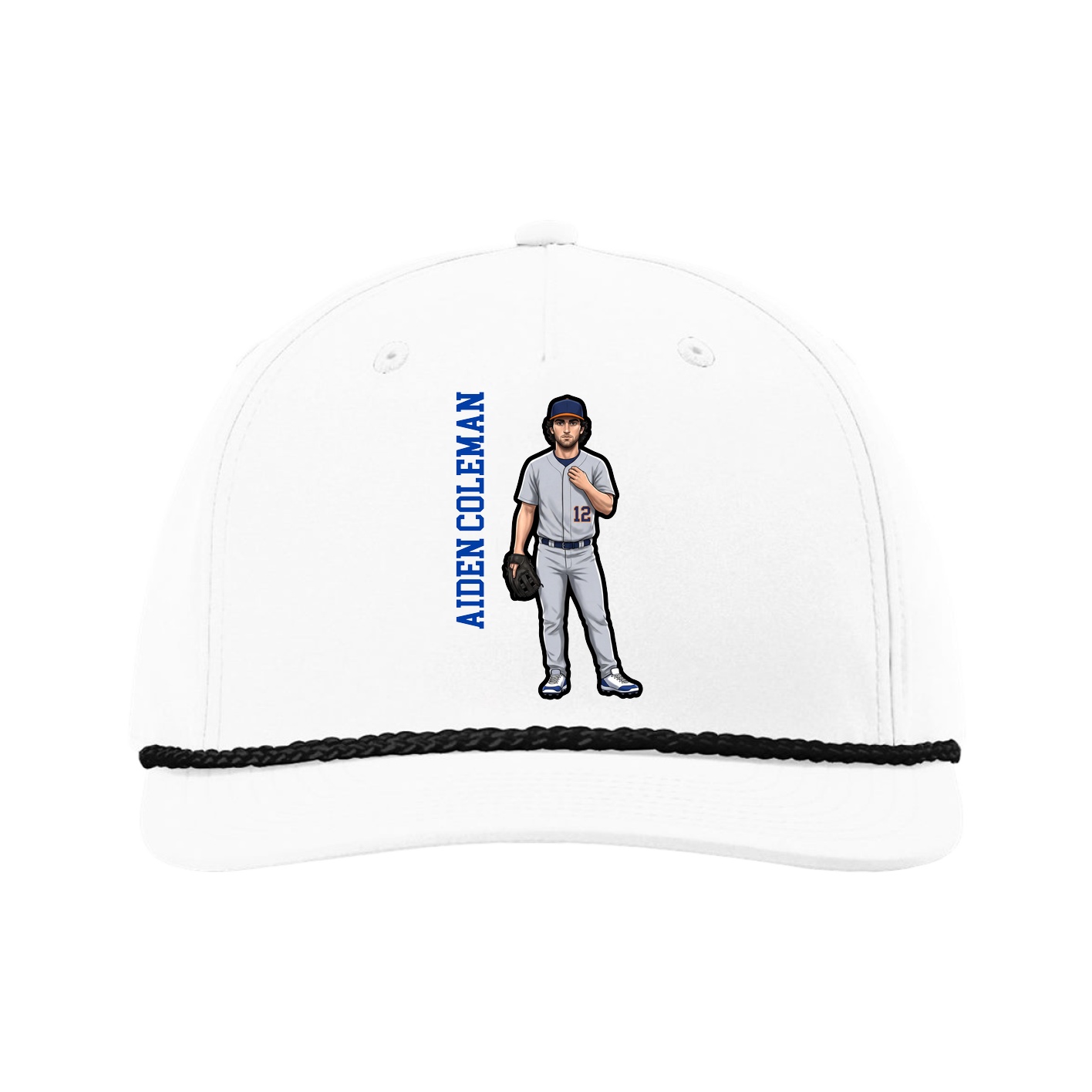 Five-Panel Classic Rope Cap — Name Vertical in White