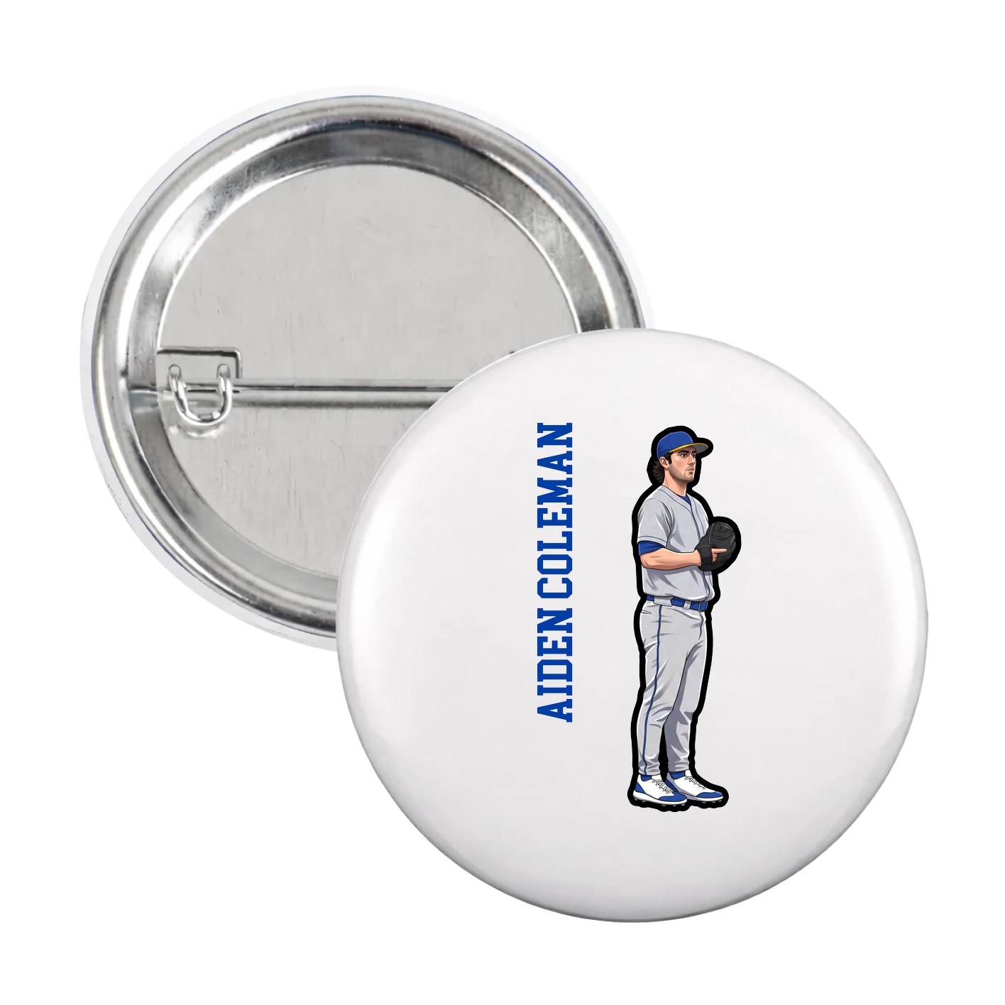 Game Day Button — Name Vertical in White