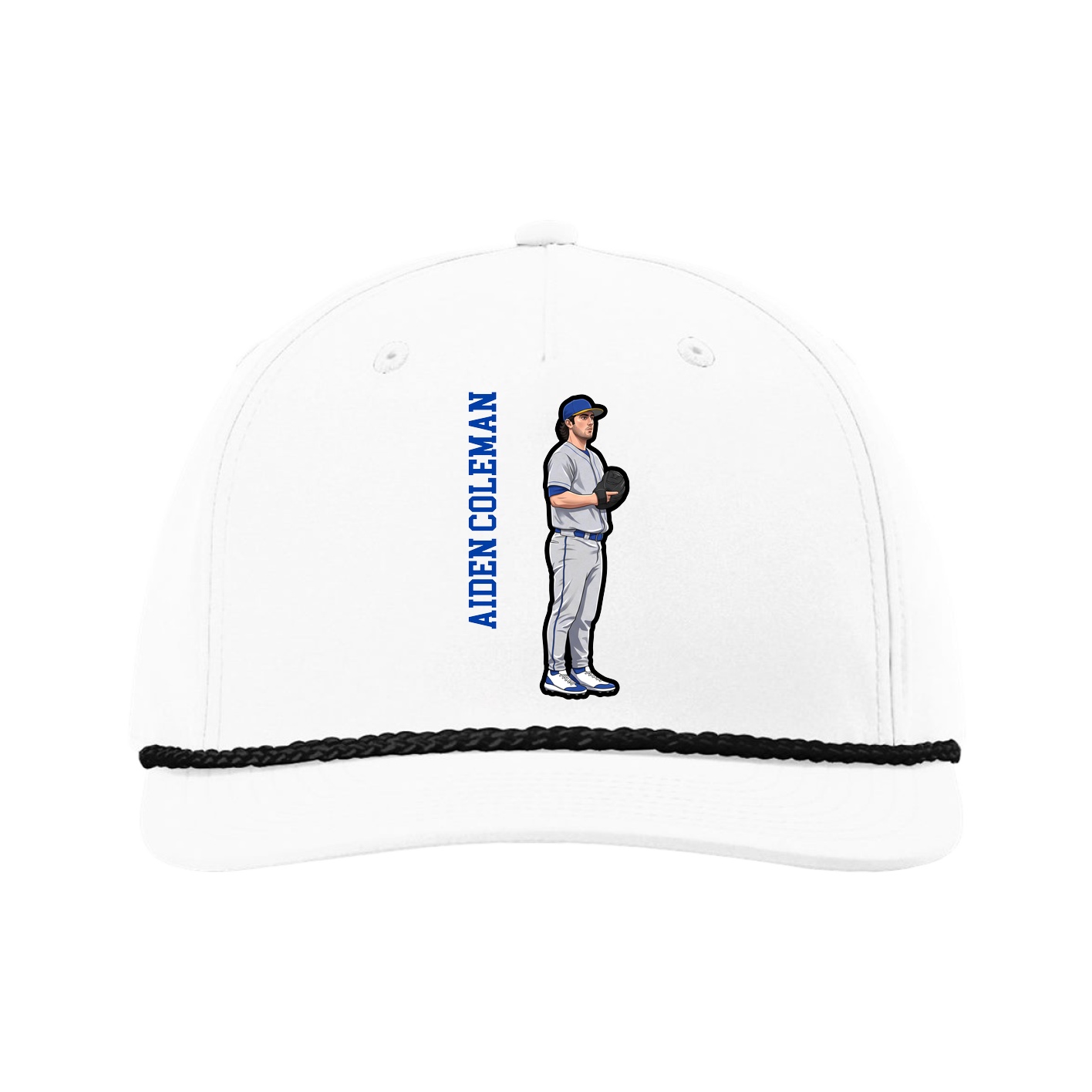 Five-Panel Classic Rope Cap — Name Vertical in White