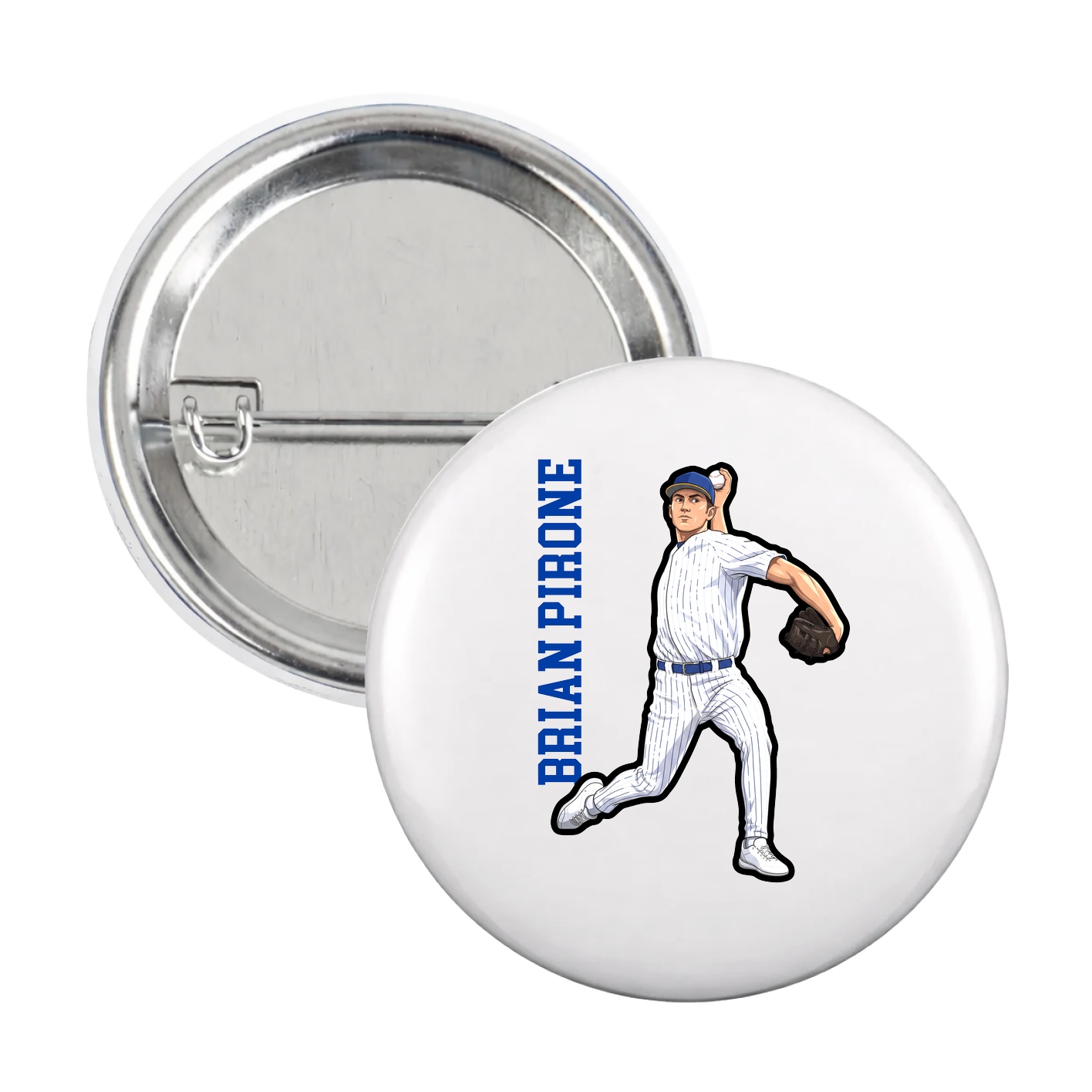 Game Day Button — Name Vertical in White