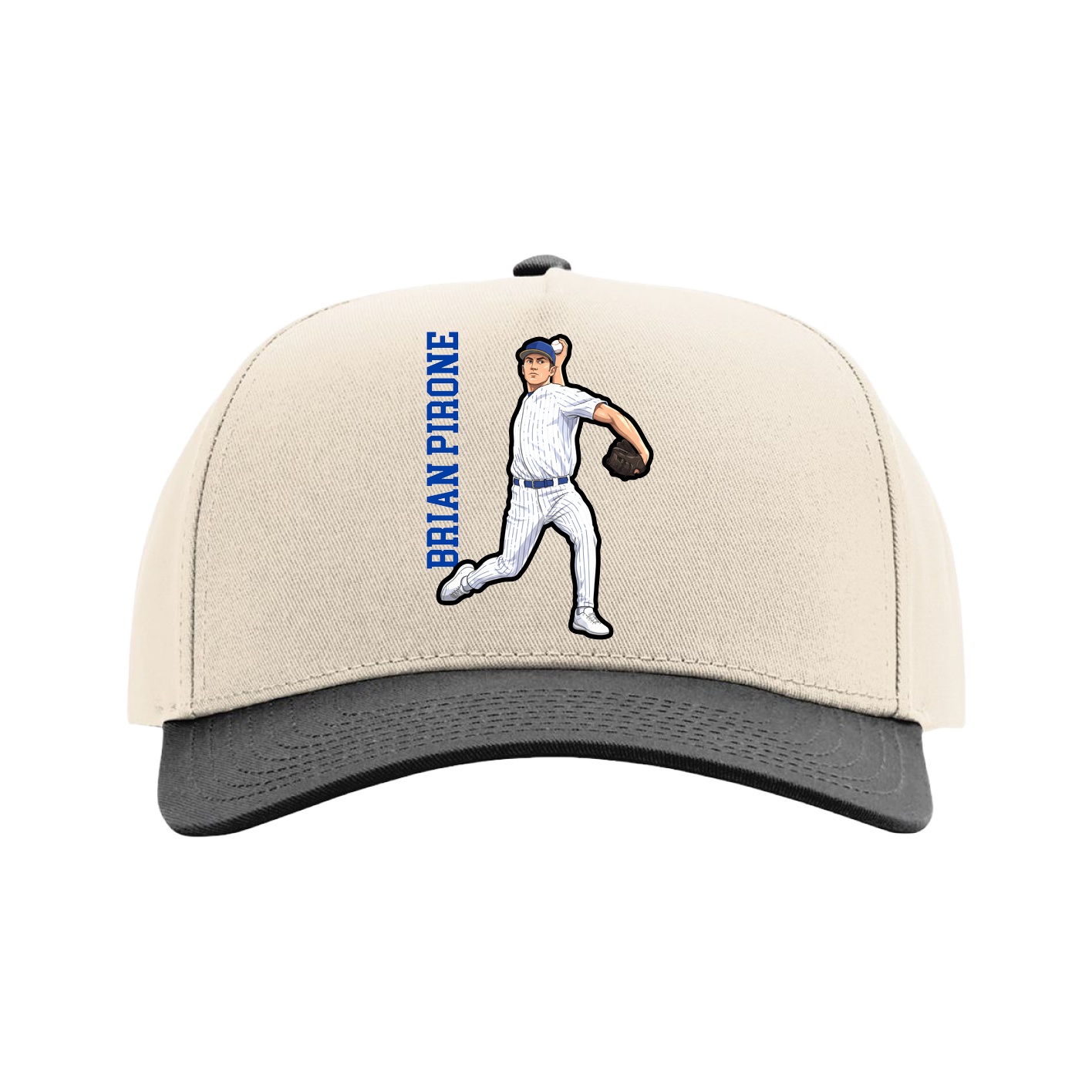 Full Fabric Five-Panel Champ Cap — Name Vertical in Cream/Black