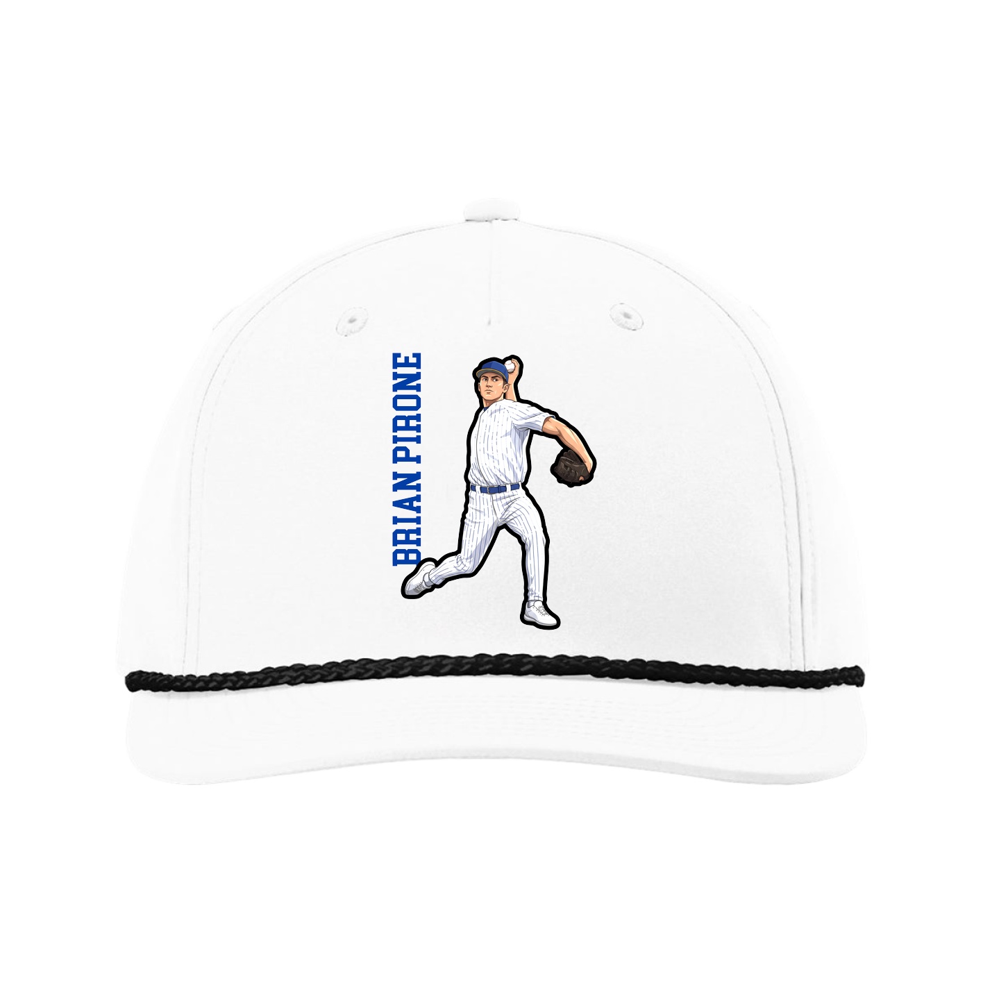 Five-Panel Classic Rope Cap — Name Vertical in White