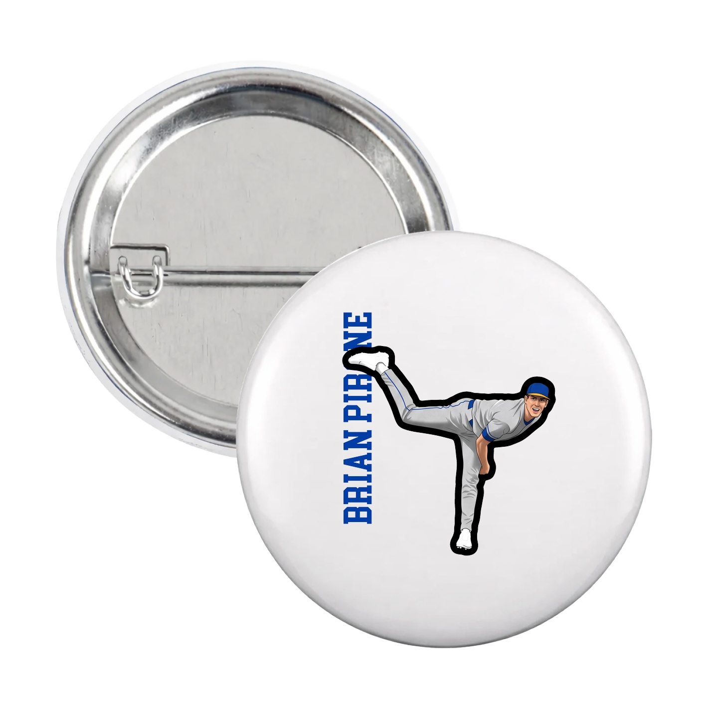 Game Day Button — Name Vertical in White