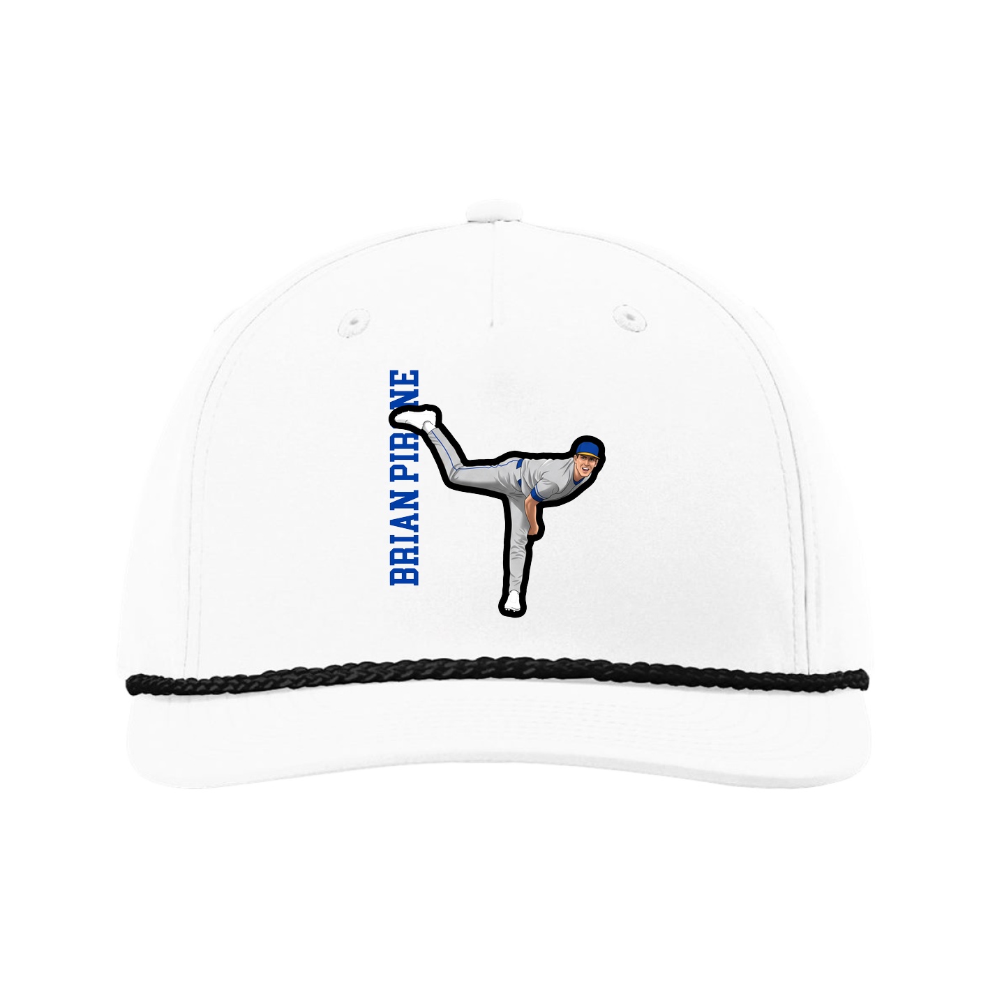 Five-Panel Classic Rope Cap — Name Vertical in White