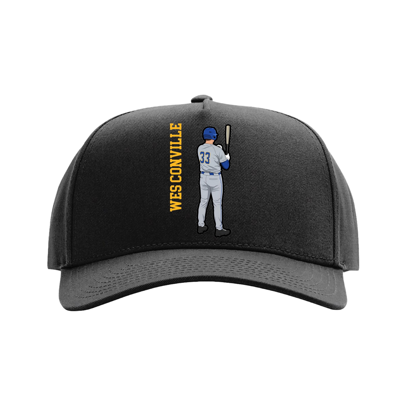 Full Fabric Five-Panel Champ Cap — Name Vertical in Black