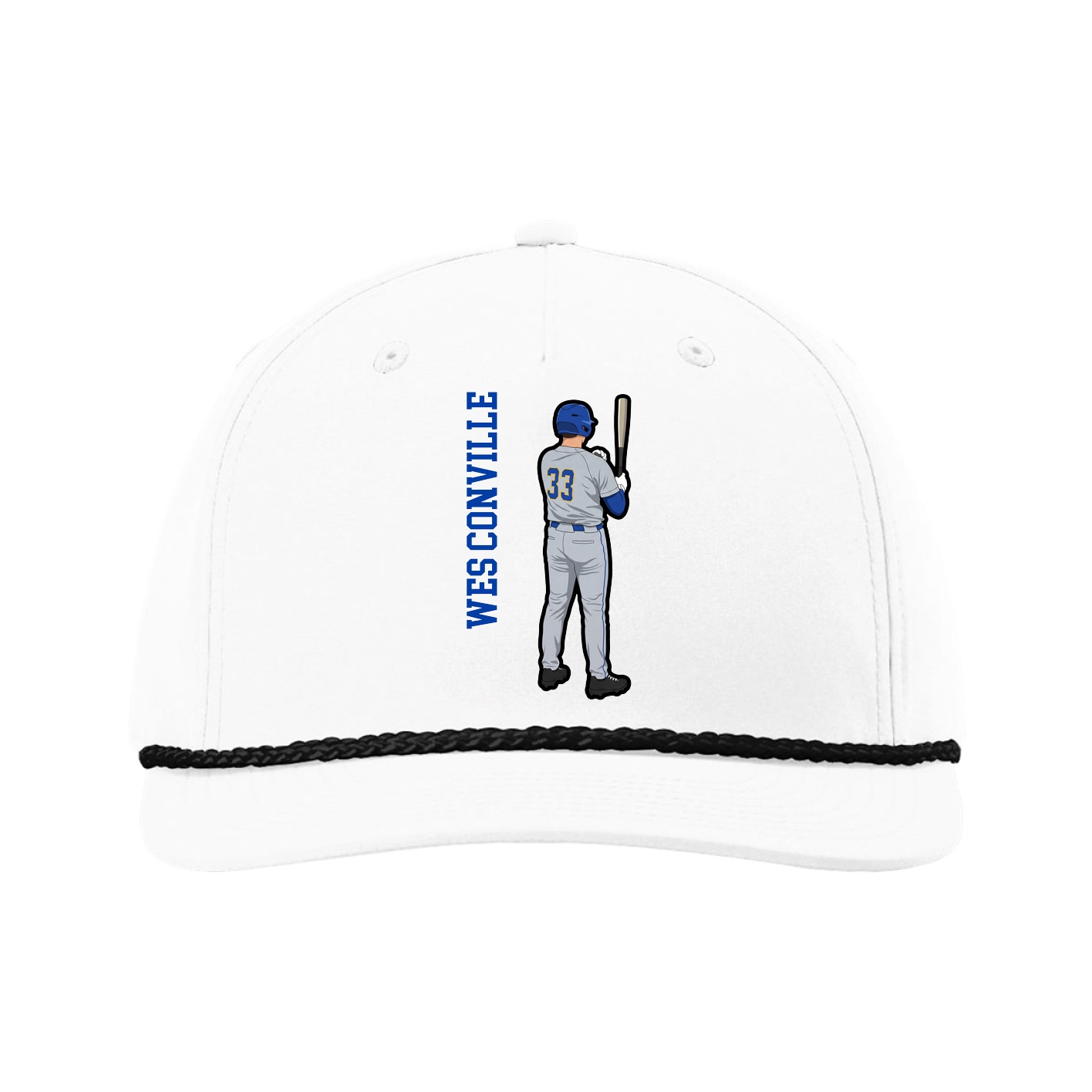 Five-Panel Classic Rope Cap — Name Vertical in White