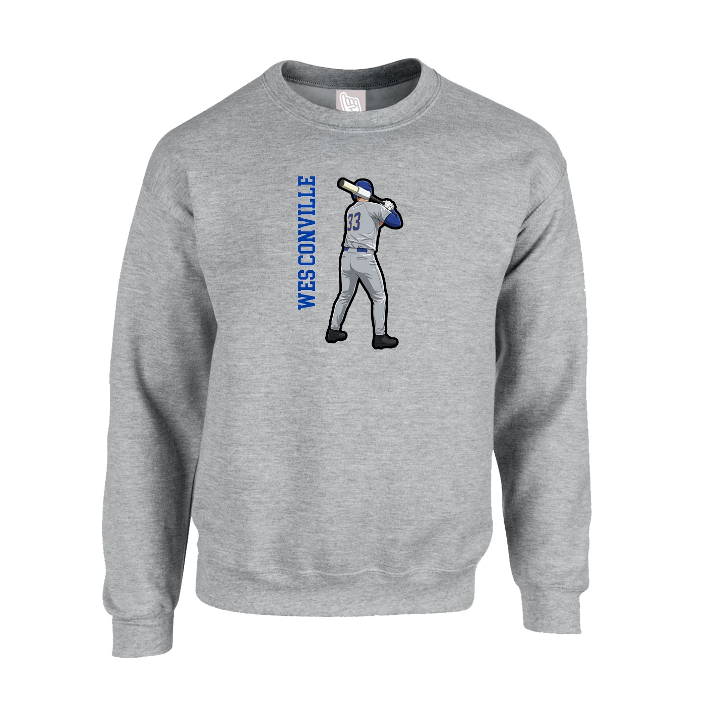 Fleece Crew — Name Vertical in Grey