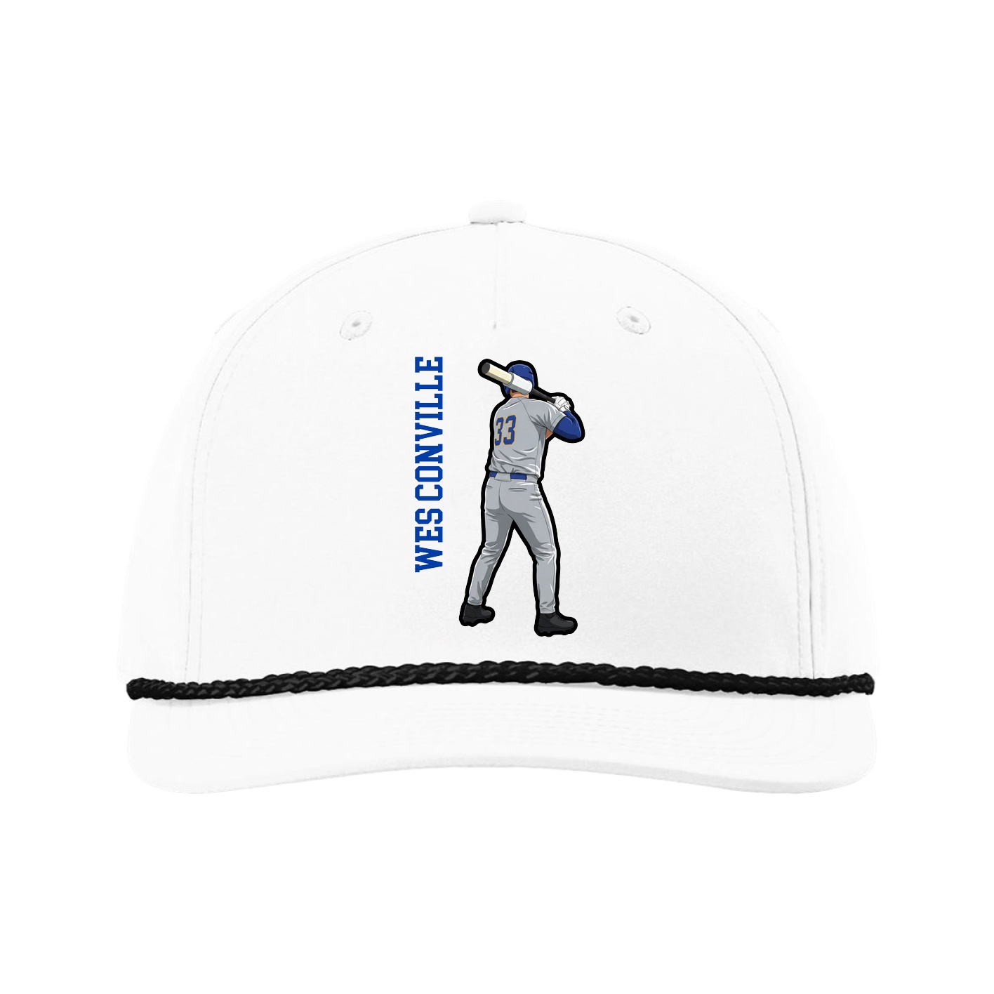 Five-Panel Classic Rope Cap — Name Vertical in White