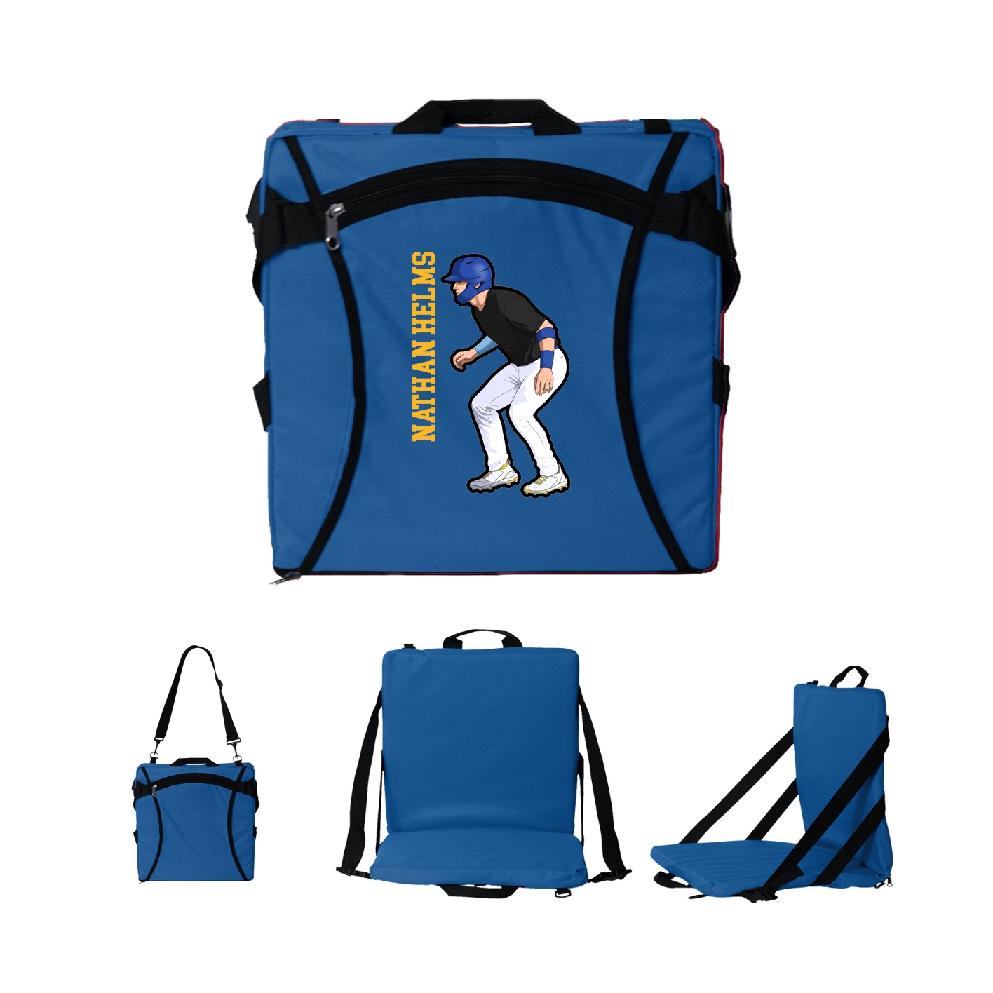 Folding Stadium Seat — Name Vertical in Royal