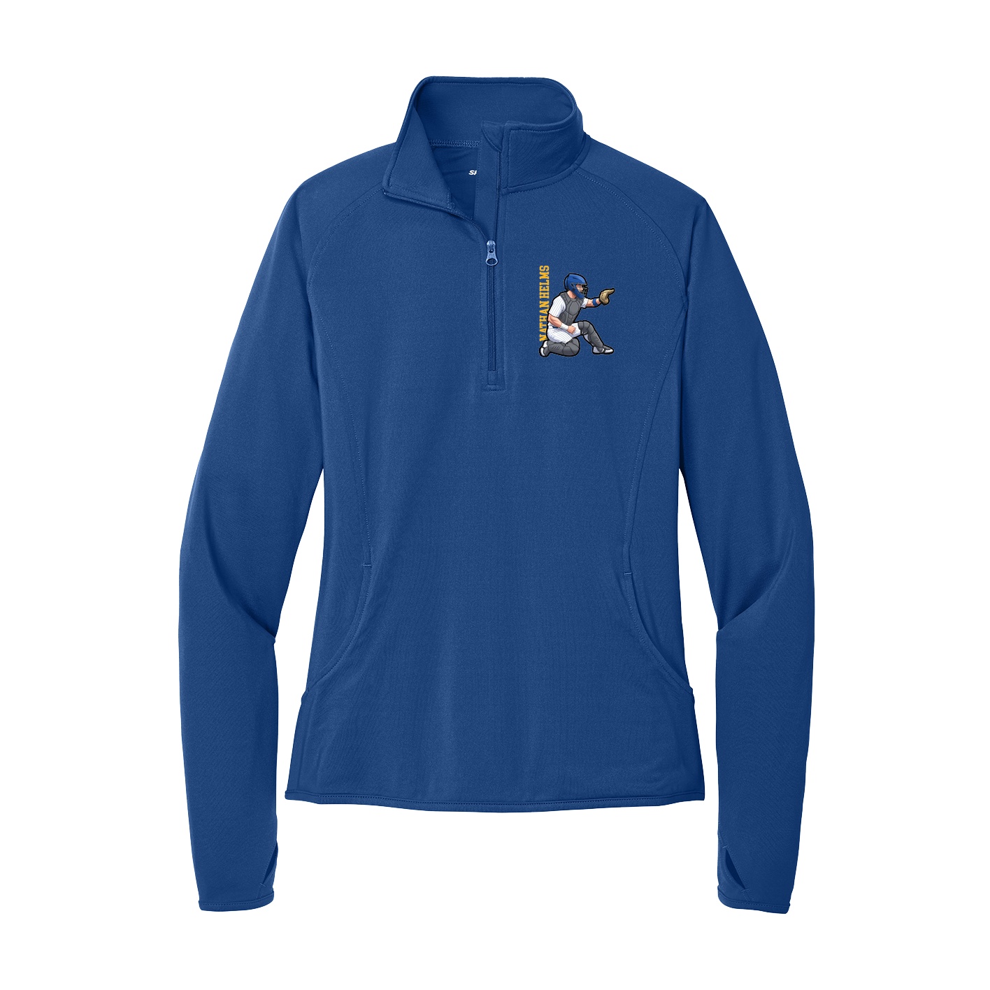 Women's Q-Zip Pullover — Name Vertical in Royal