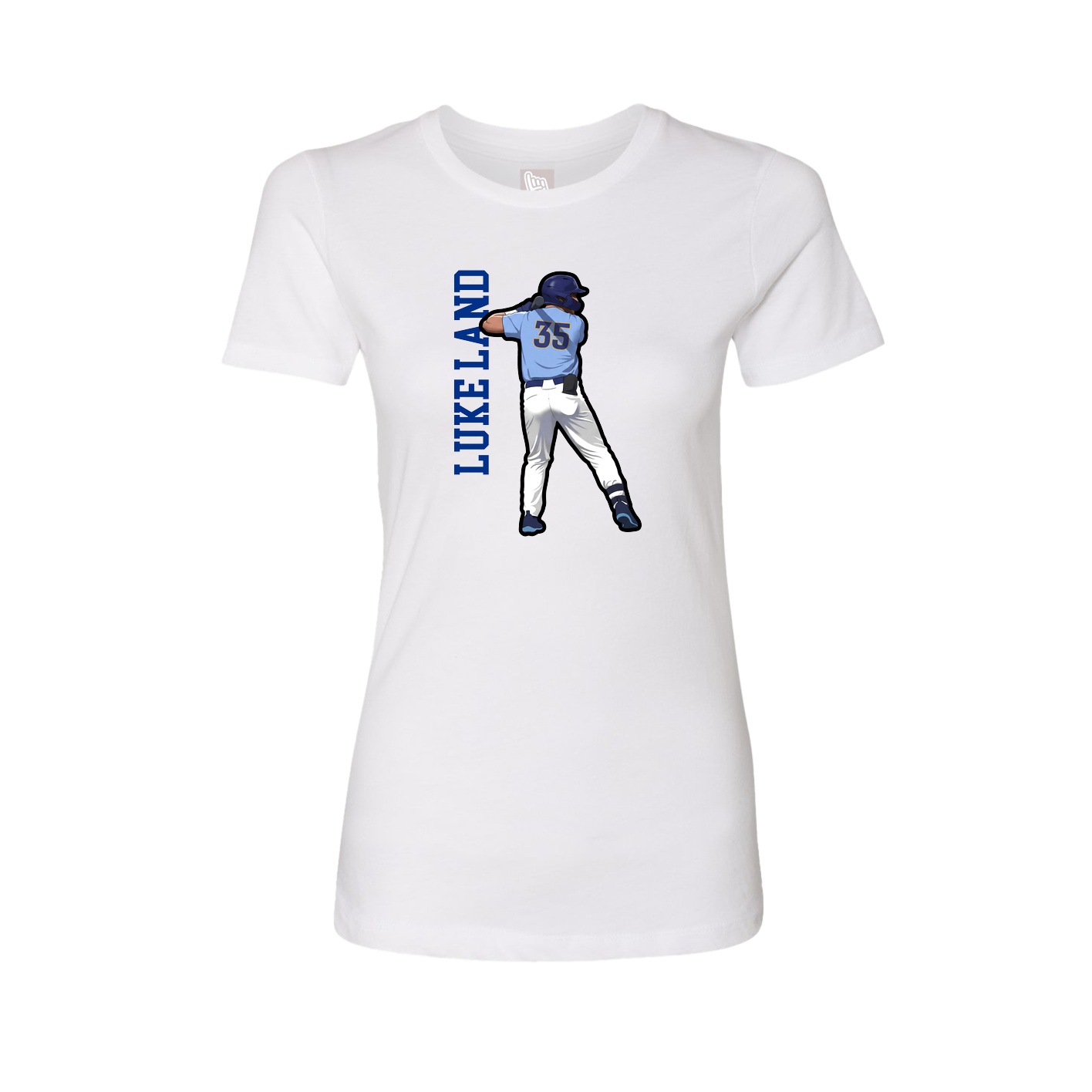 Womens Tee — Name Vertical in White