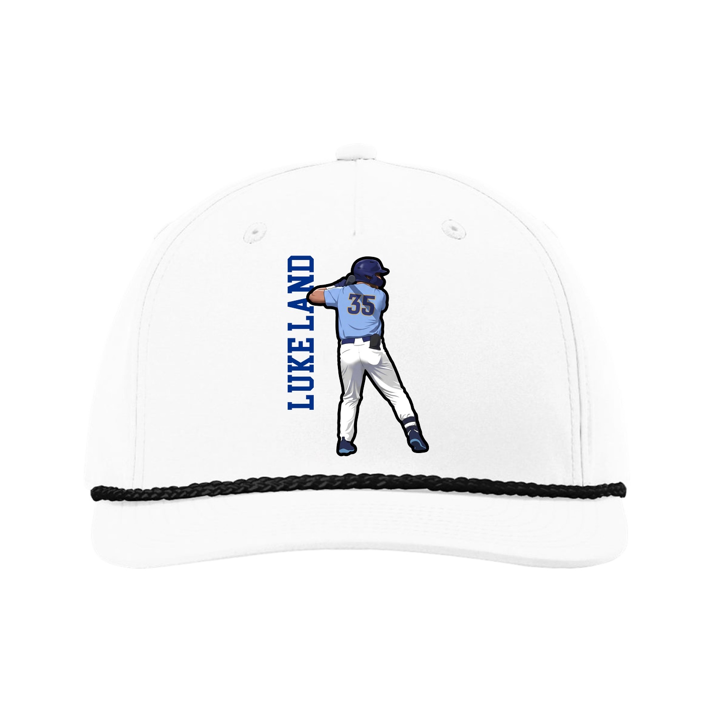 Five-Panel Classic Rope Cap — Name Vertical in White