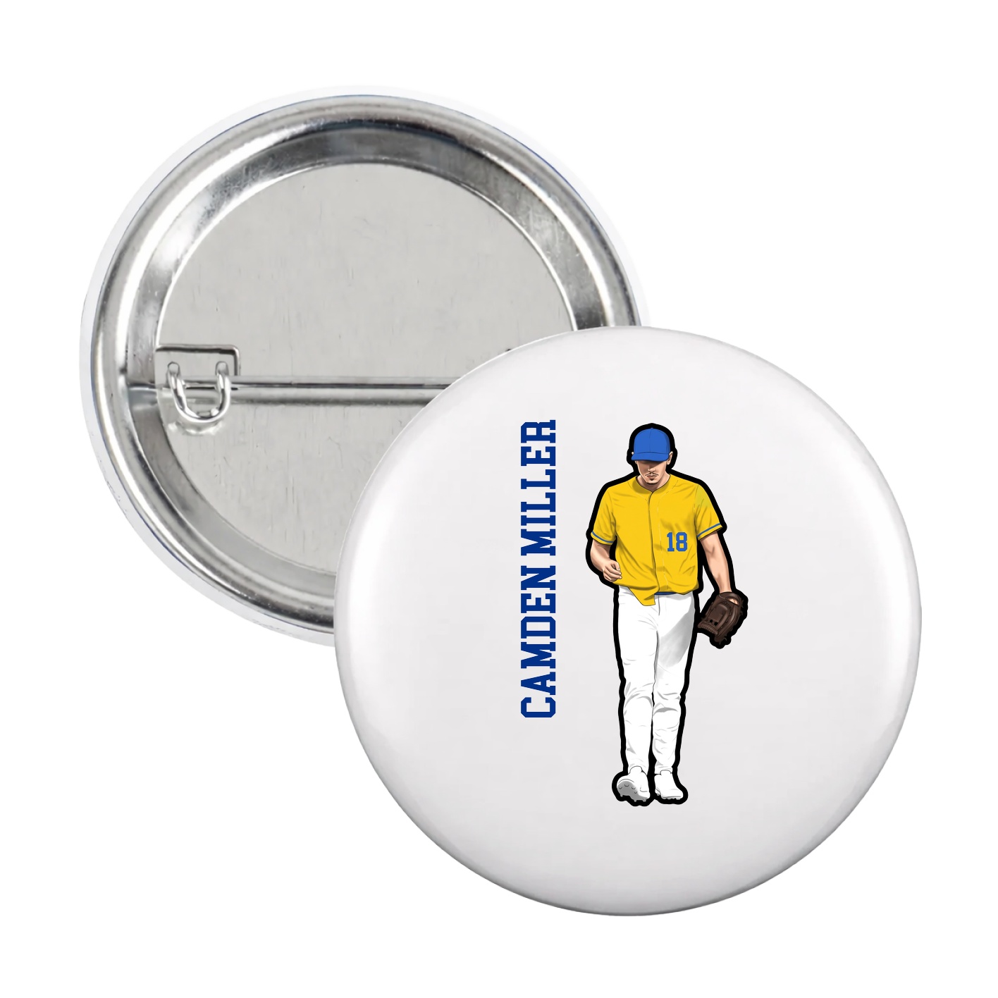 Game Day Button — Name Vertical in White