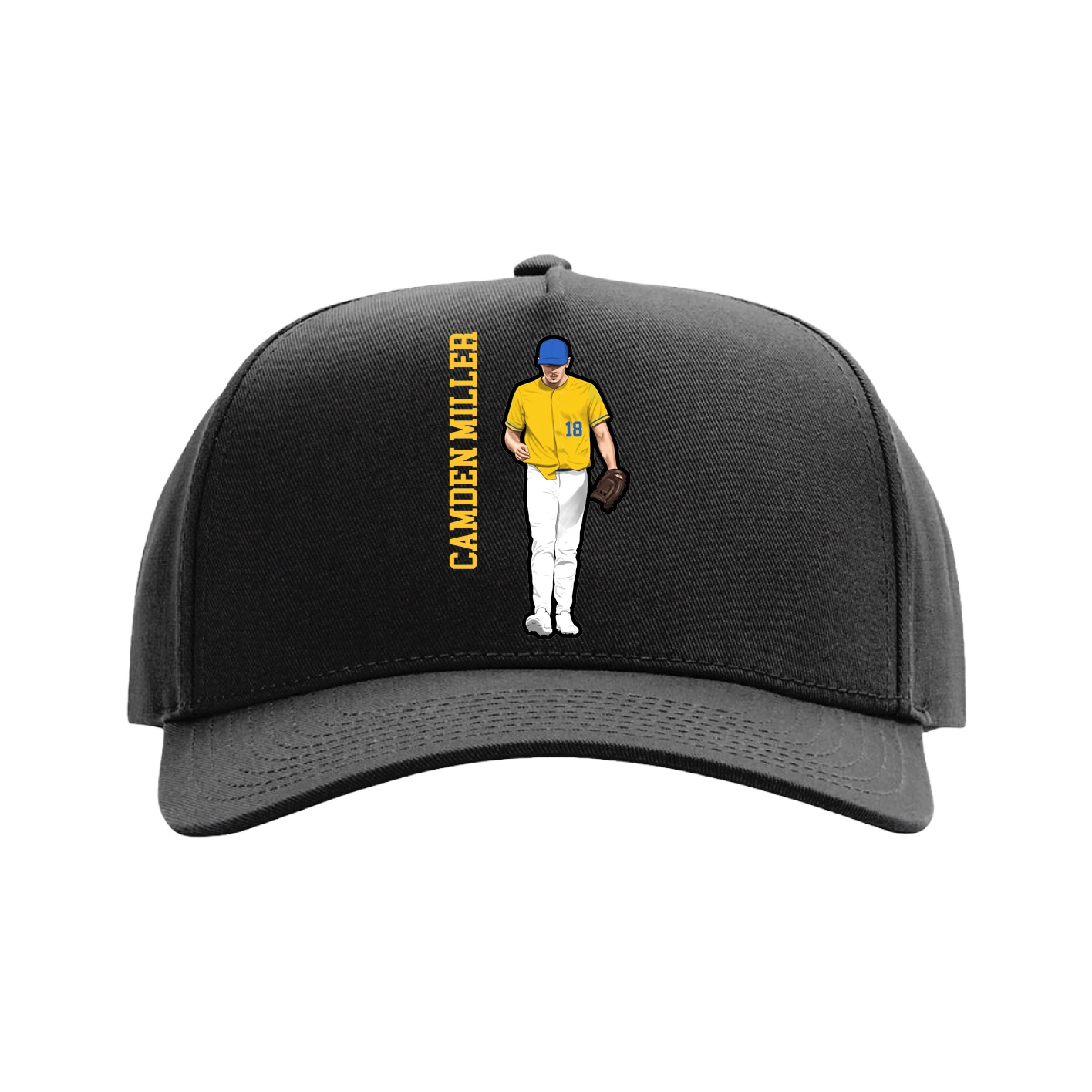 Full Fabric Five-Panel Champ Cap — Name Vertical in Black