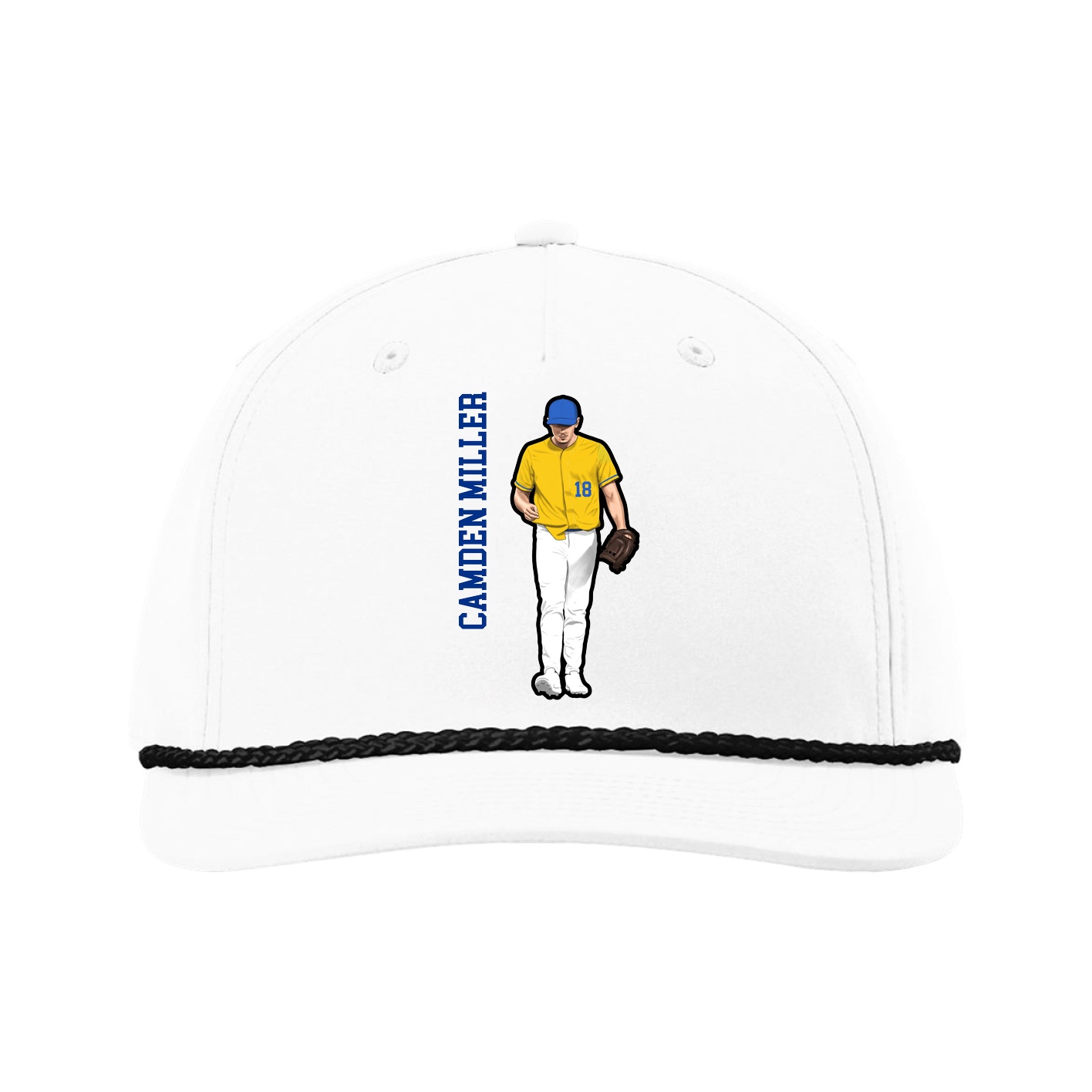 Five-Panel Classic Rope Cap — Name Vertical in White