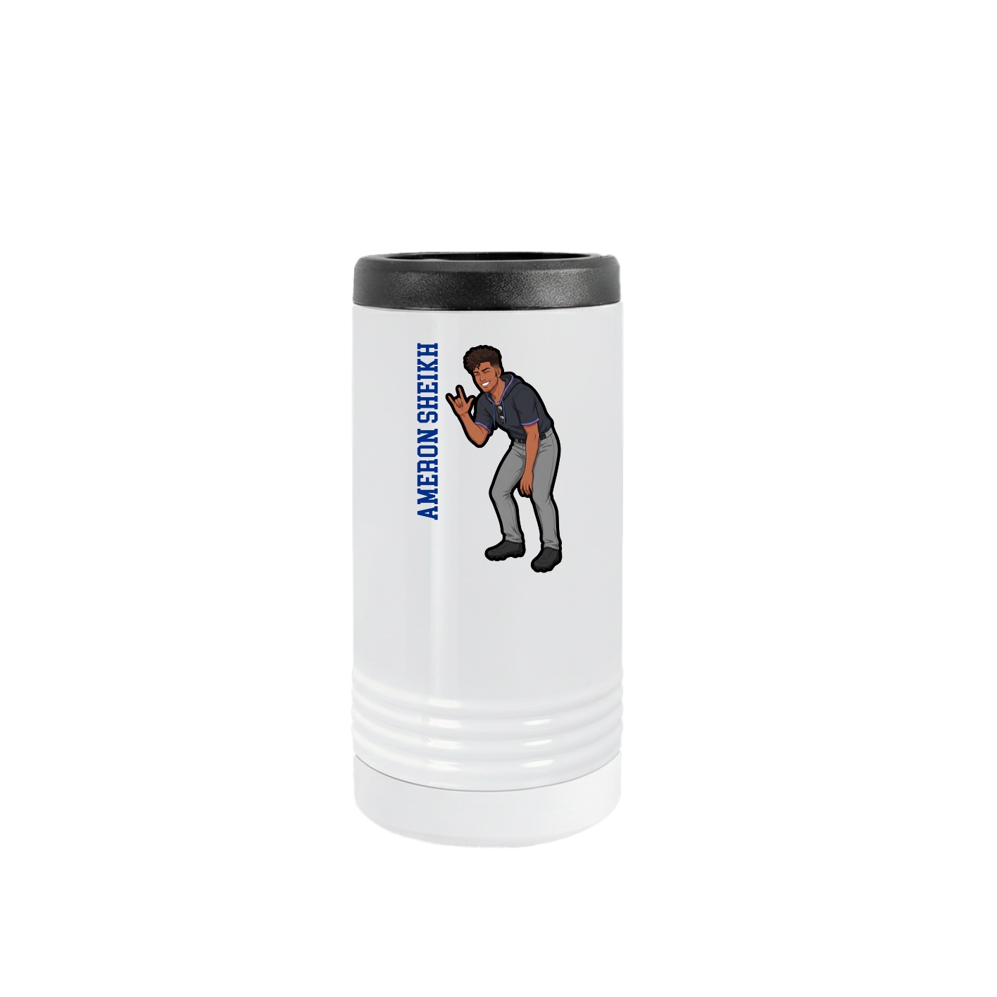 Slim Beverage Holder — Name Vertical in White