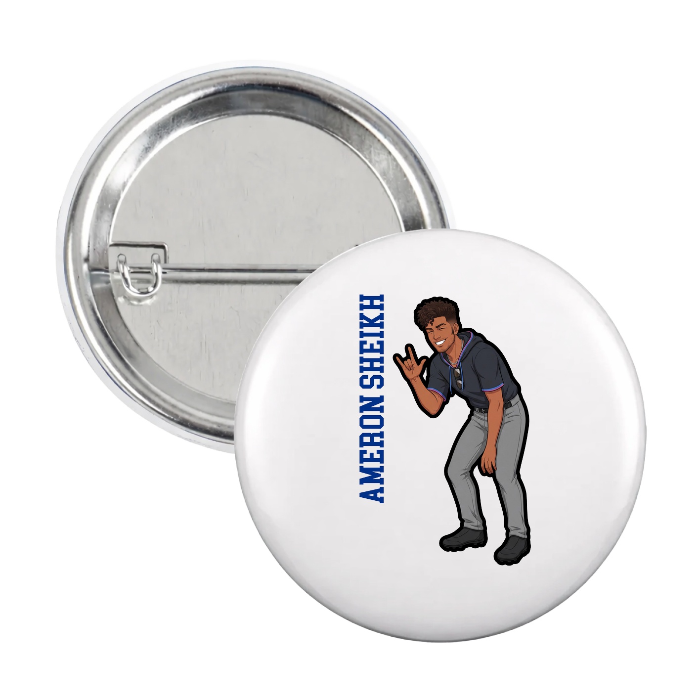 Game Day Button — Name Vertical in White