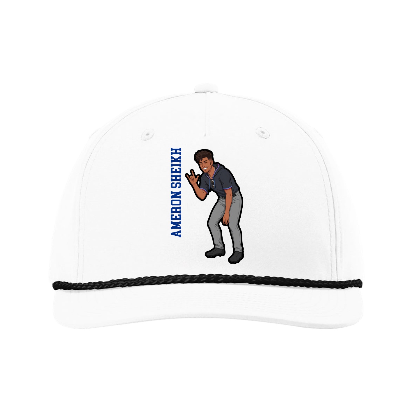Five-Panel Classic Rope Cap — Name Vertical in White
