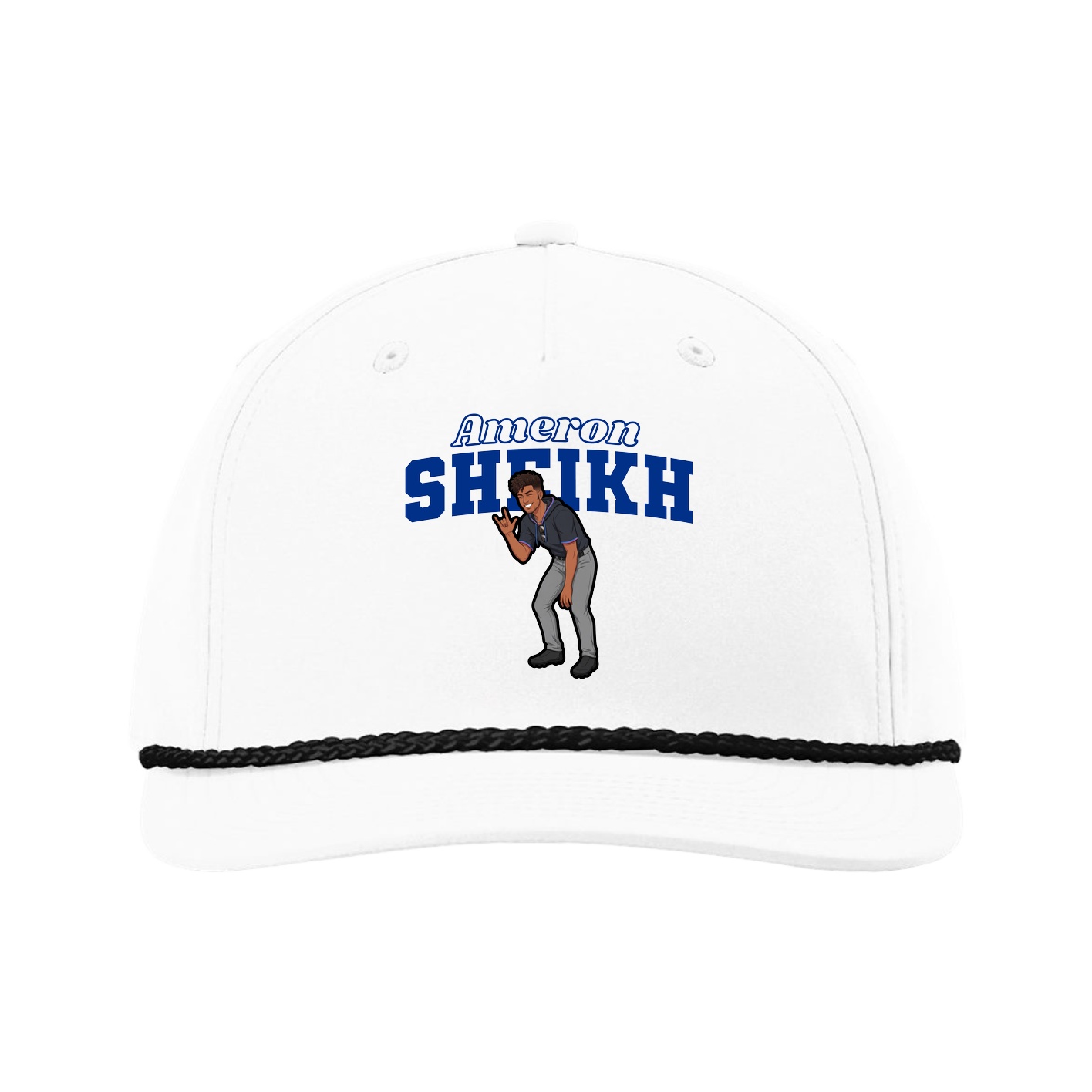 Five-Panel Classic Rope Cap — Name Arch in White