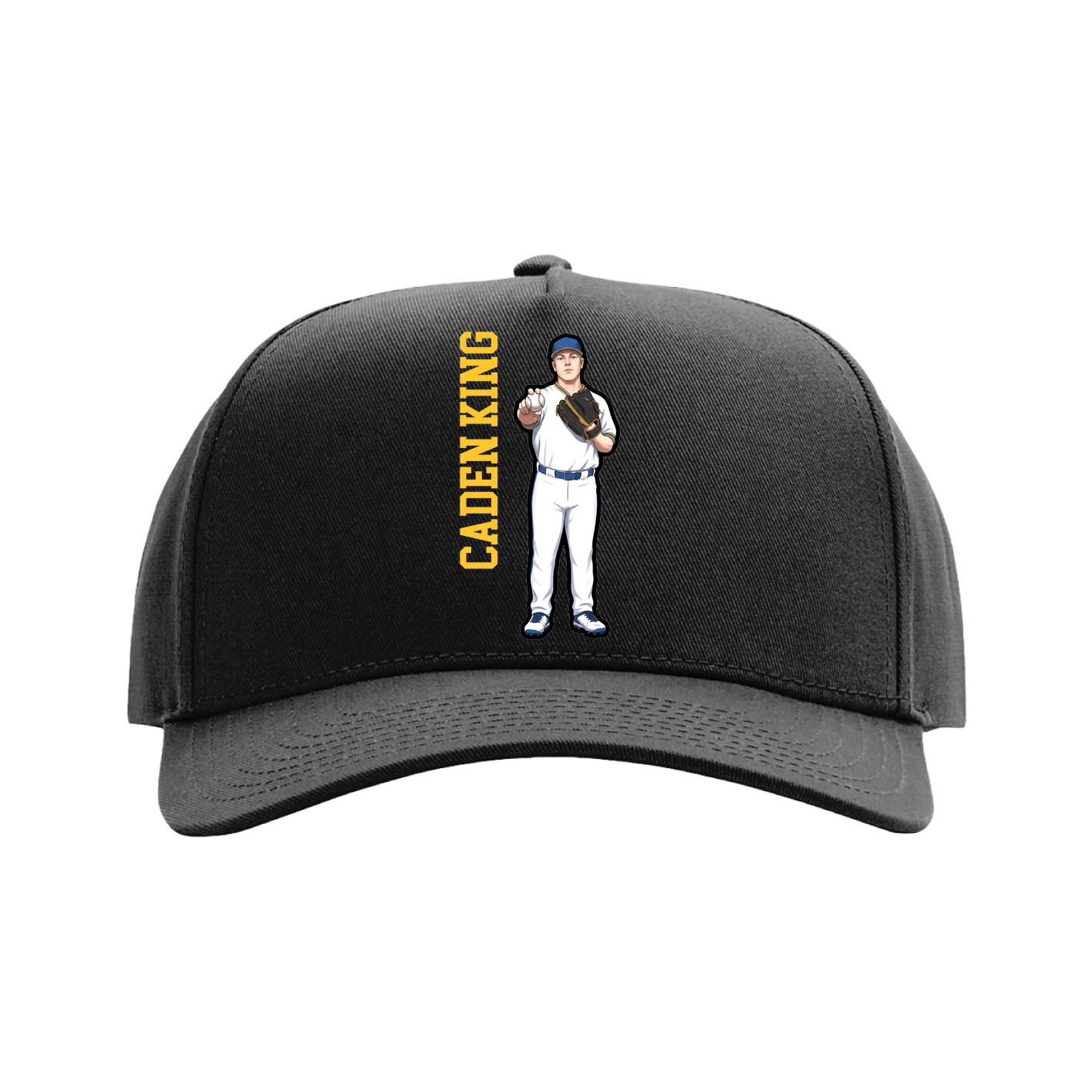 Full Fabric Five-Panel Champ Cap — Name Vertical in Black