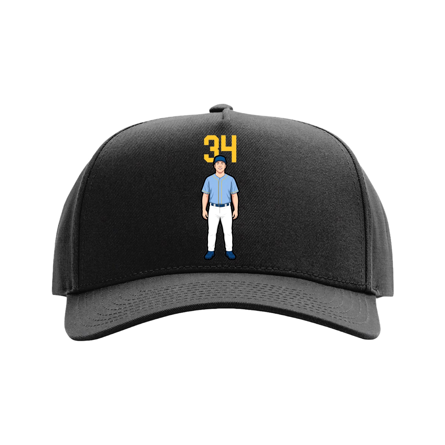 Full Fabric Five-Panel Champ Cap — Number Top in Black