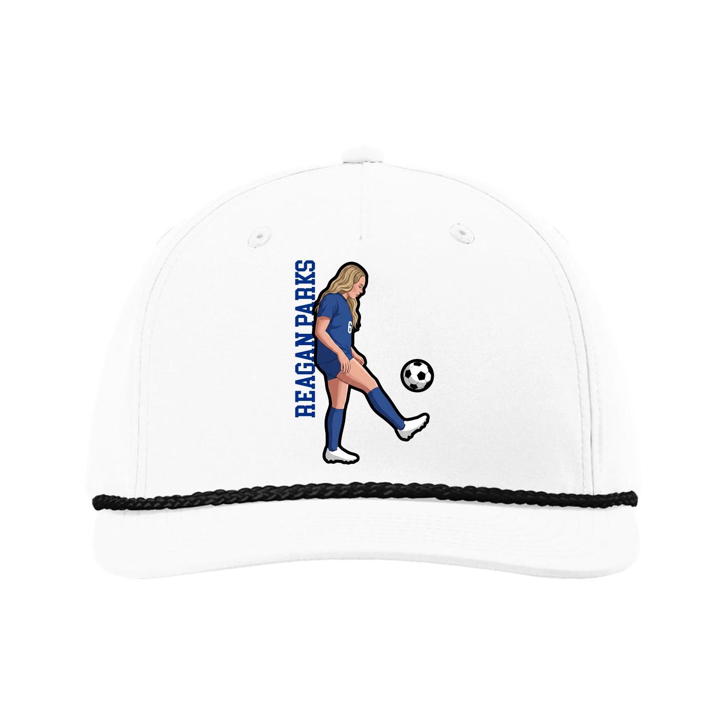 Five-Panel Classic Rope Cap — Name Vertical in White