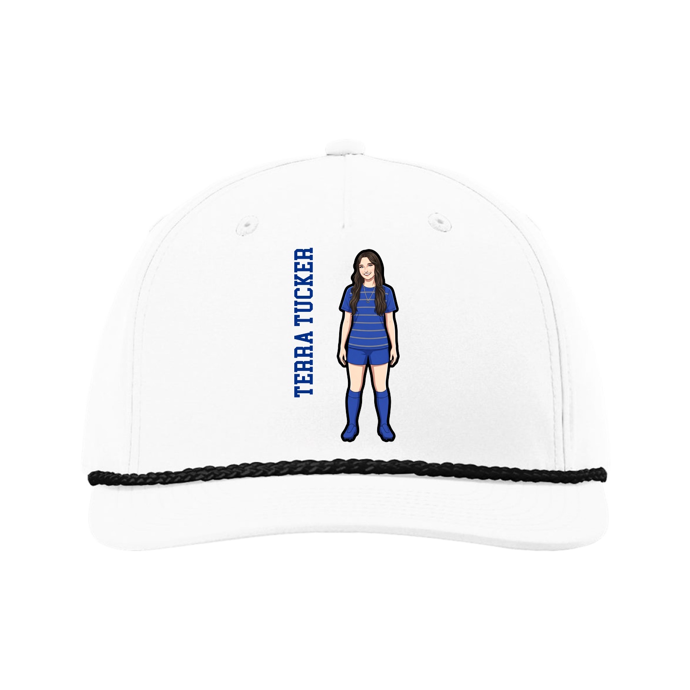 Five-Panel Classic Rope Cap — Name Vertical in White