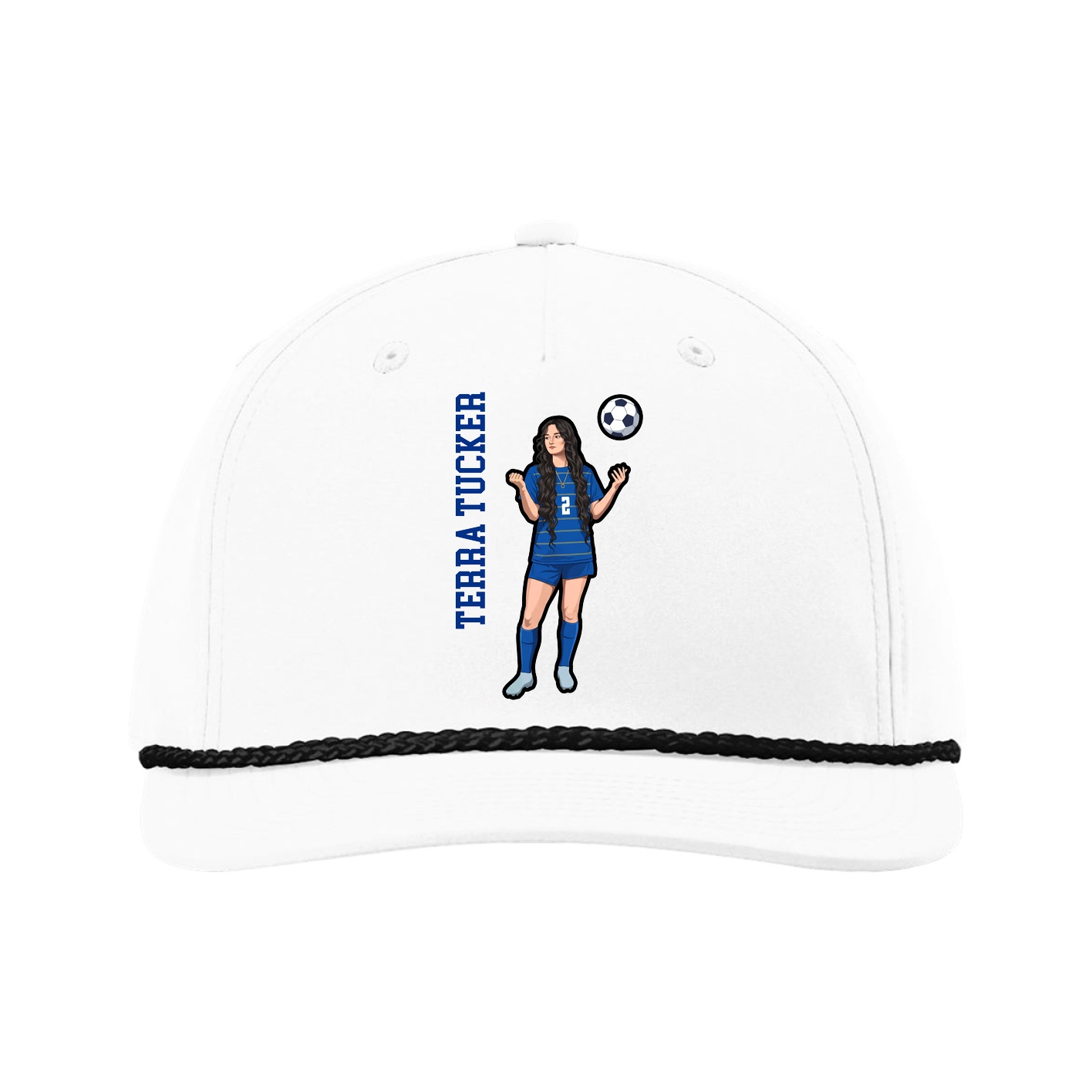 Five-Panel Classic Rope Cap — Name Vertical in White