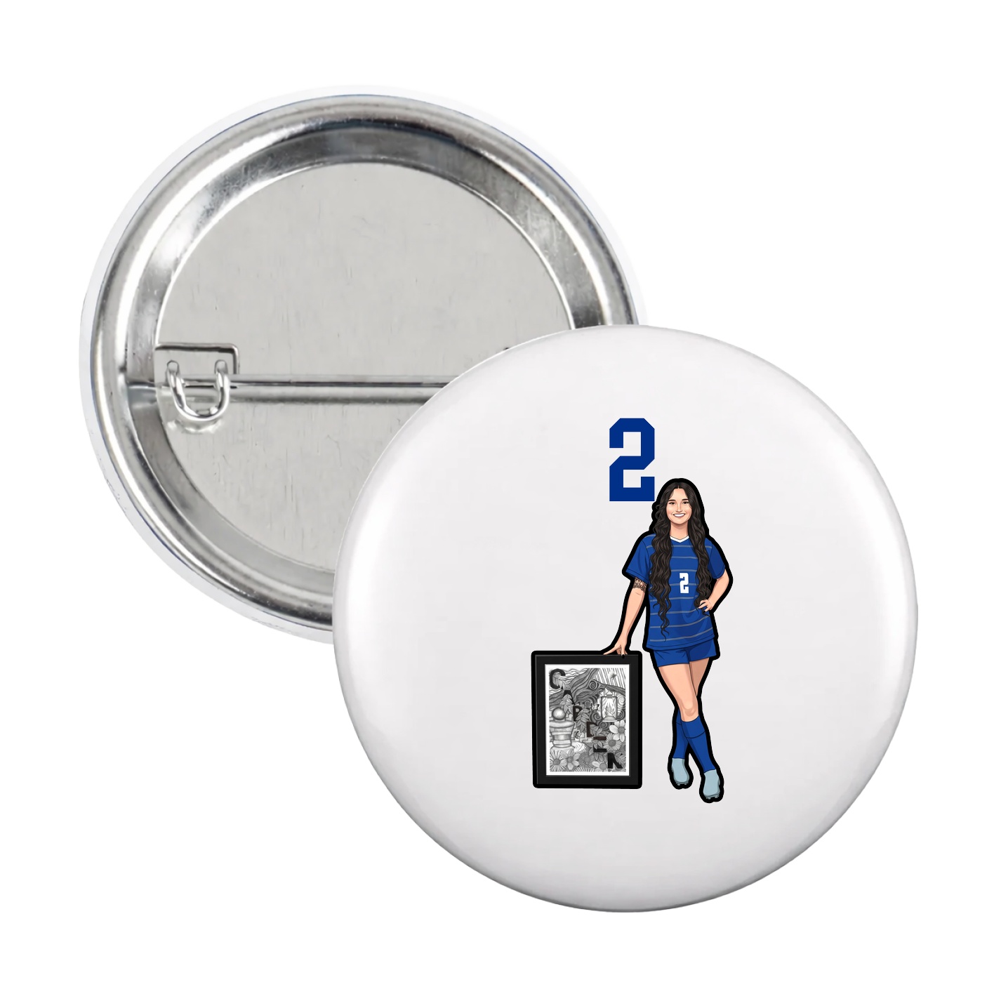 Game Day Button — Number Top in White
