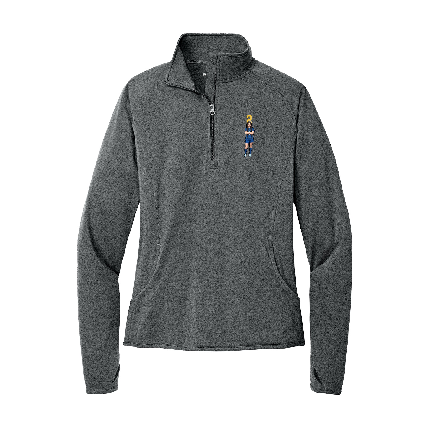 Women's Q-Zip Pullover — Number Top in Grey