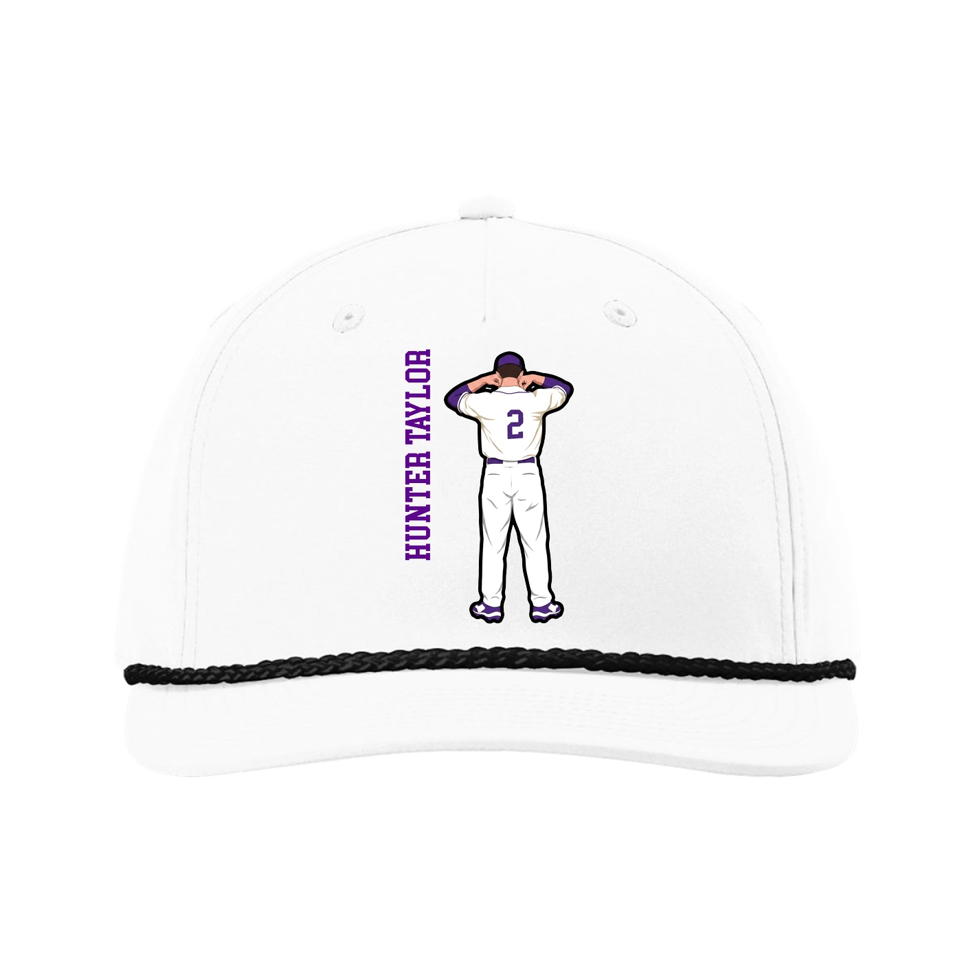 Five-Panel Classic Rope Cap — Name Vertical in White