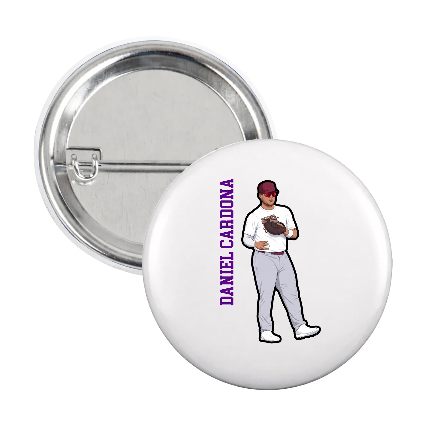 Game Day Button — Name Vertical in White