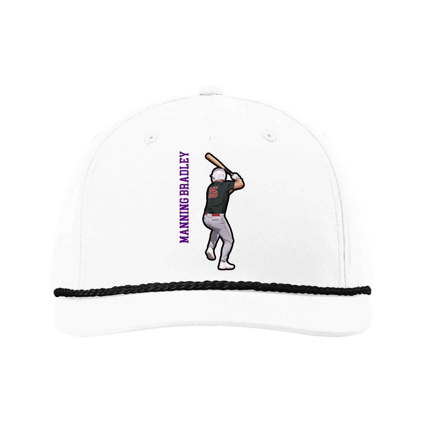 Five-Panel Classic Rope Cap — Name Vertical in White