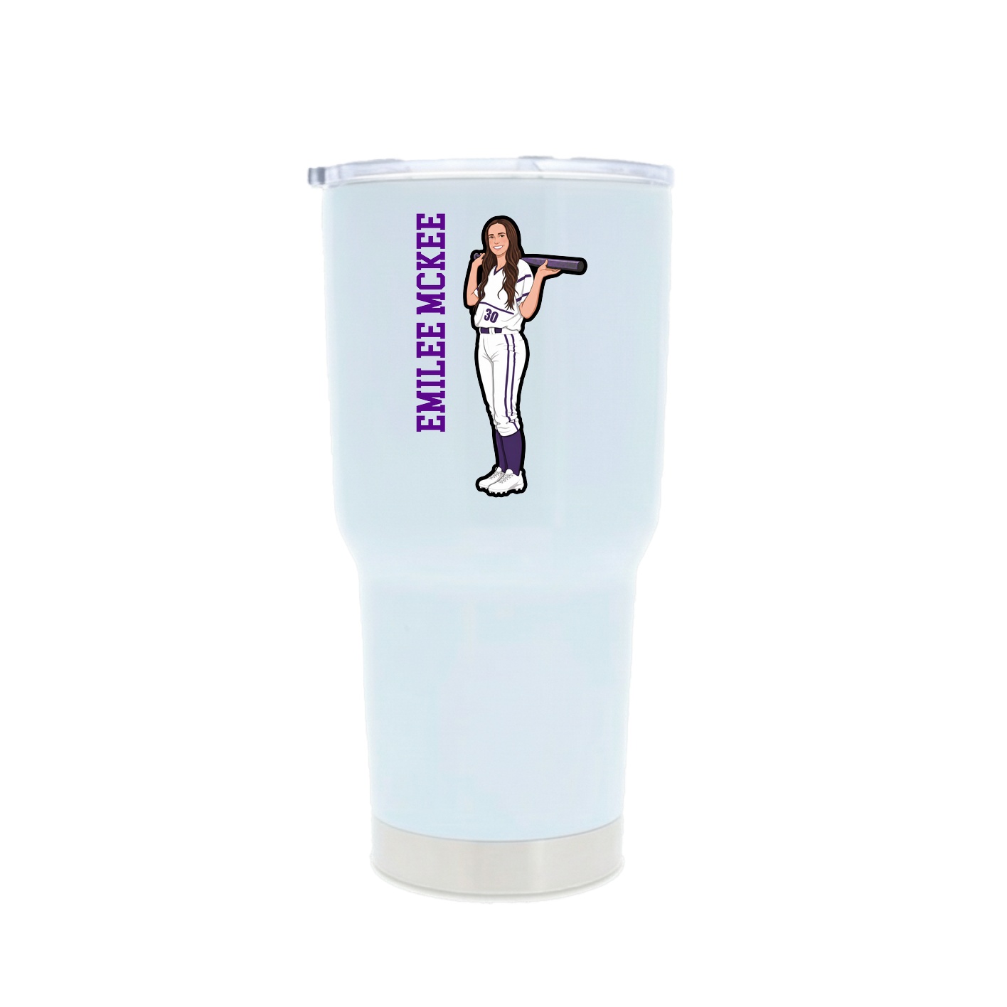 30oz Stainless Steel Tumbler — Name Vertical in White