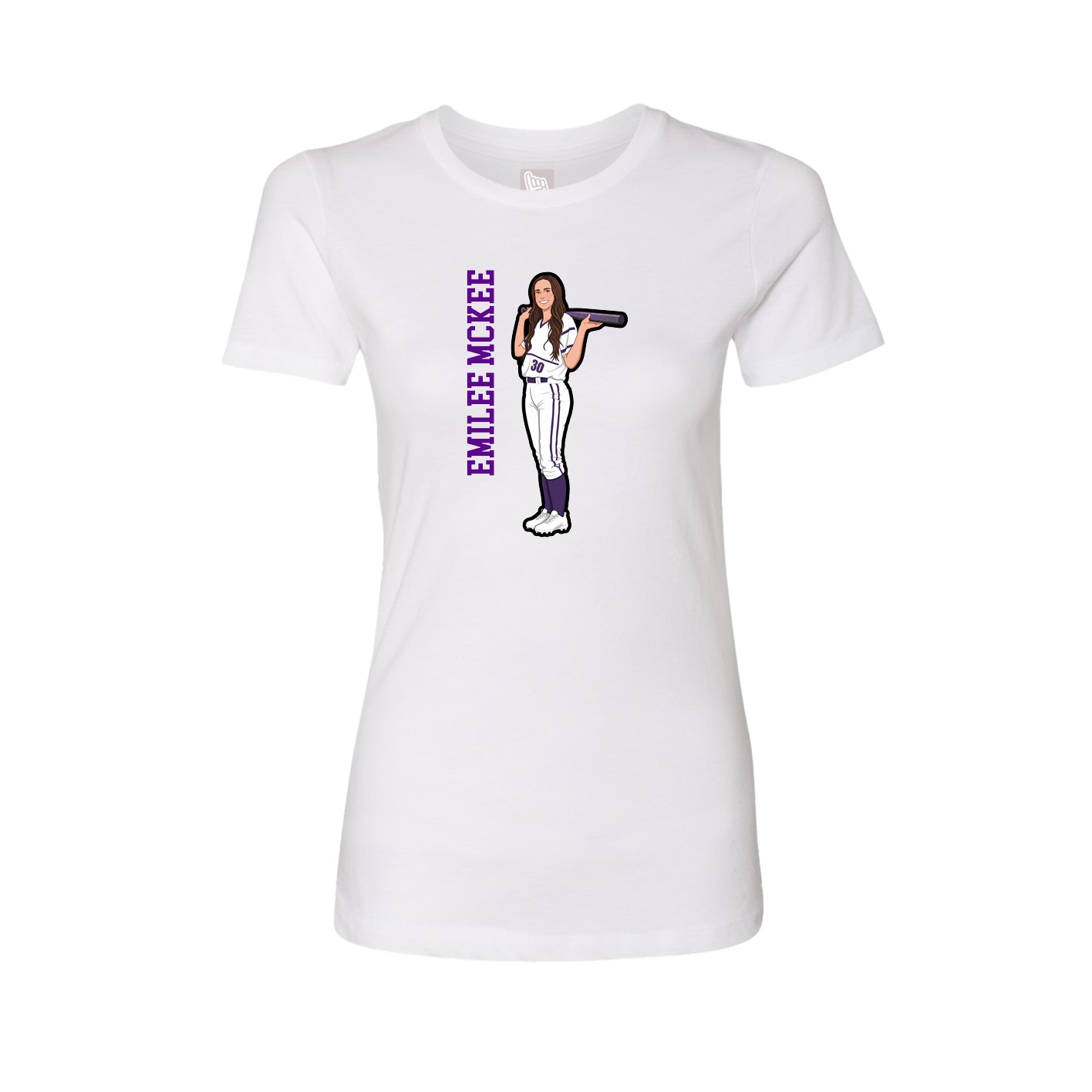 Fitted Women's Tee — Name Vertical in White